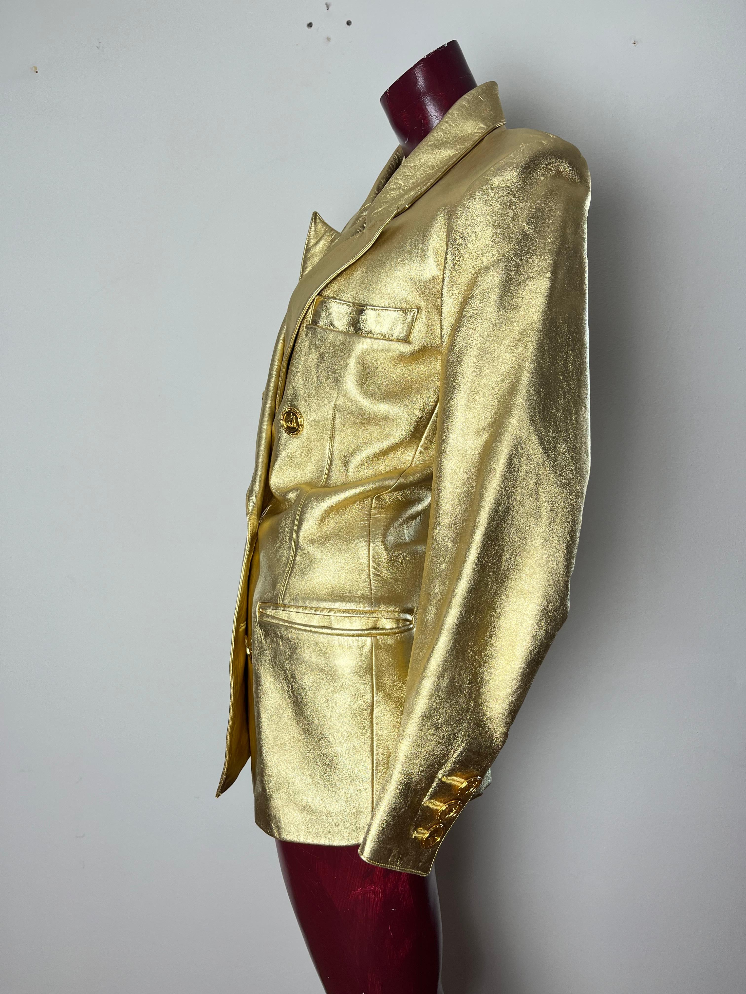 Giacca in pelle oro YSL haute couture In Good Condition For Sale In Viareggio, IT