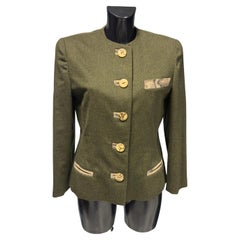 Mila Schön 90s Jacket in Olive Green Baby Camelhair with Python Detailing
