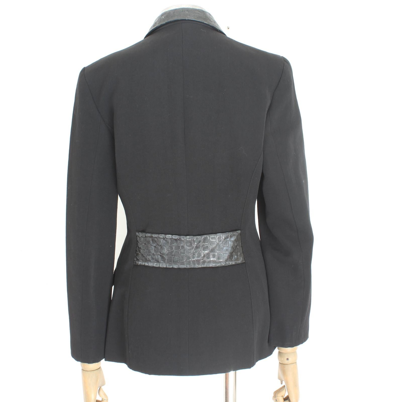 Giacca Slim Fit Genny Inserti in Pelle di Rettile Nera Anni 80 In condizioni ottime a Brindisi, Bt