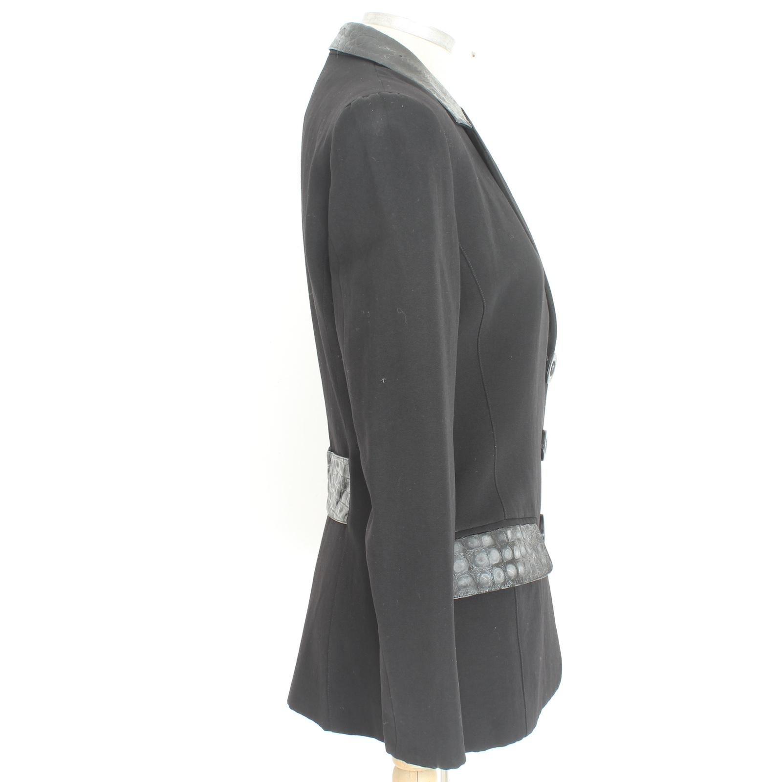 Donna Giacca Slim Fit Genny Inserti in Pelle di Rettile Nera Anni 80