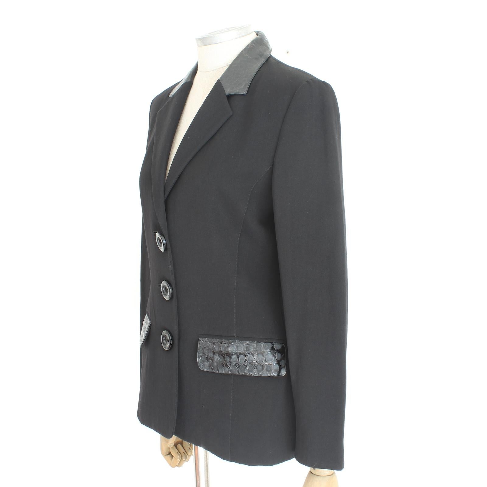 Giacca Slim Fit Genny Inserti in Pelle di Rettile Nera Anni 80 2