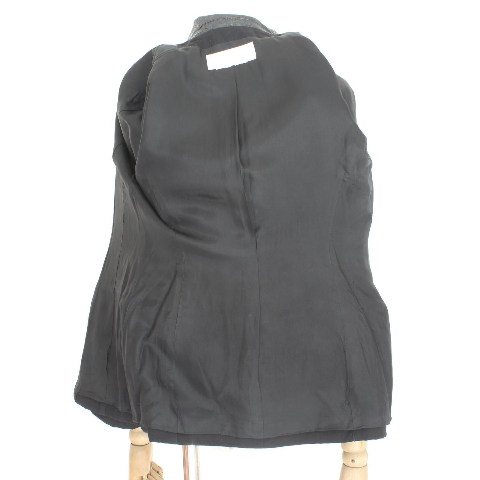 Giacca Slim Fit Genny Inserti in Pelle di Rettile Nera Anni 80 3