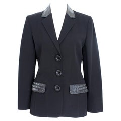Giacca Slim Fit Genny Inserti in Pelle di Rettile Nera Anni 80