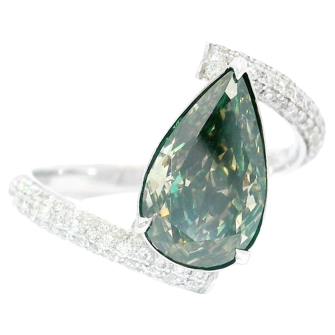 GIACertified 2.17 Carat Fancy Dark Gray Yellowish Green SI1 Clarity Diamond Ring For Sale