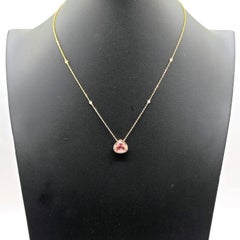 GIAC-zertifiziert 4,16 Karat Pink Turmalin Runde Diamanten Gelbgold Halskette