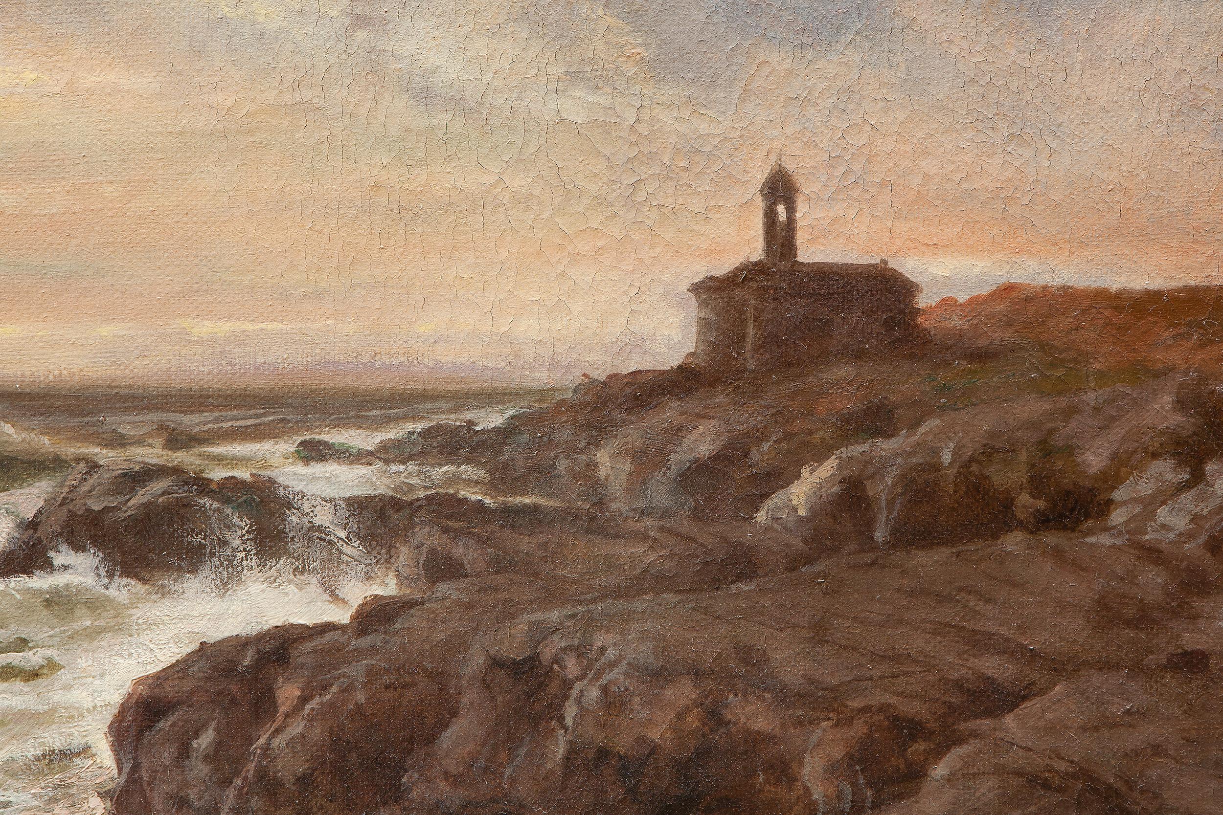 Giacinto Bo (Montanaro Canavese 1832 - Torino 1912)
Capo Sant'Ampelio - Bordighera

Olio su tela in cornice dorata
Dimensioni 98 x 137 cm (133 x 171 cm inclusa la cornice)
Seconda metà del XIX secolo

Pittore autodidatta, abitò per molti anni a