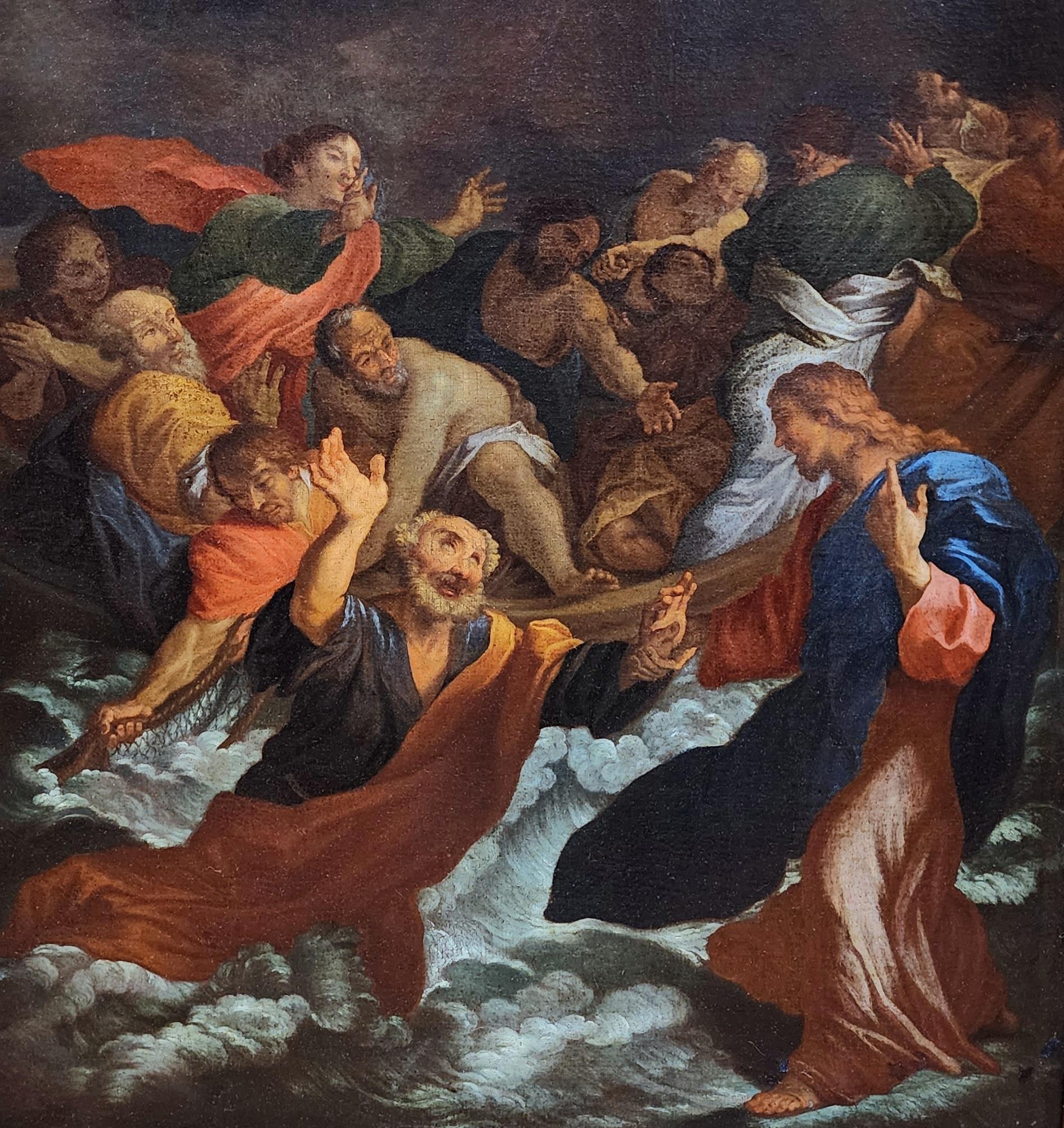 Grande opera antica del XVII secolo, San Pietro che cammina sull'acqua, italiano - Painting Antichi maestri di Giacinto Brandi
