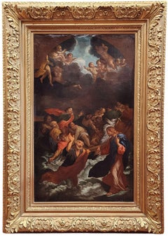 Grande opera antica del XVII secolo, San Pietro che cammina sull'acqua, italiano