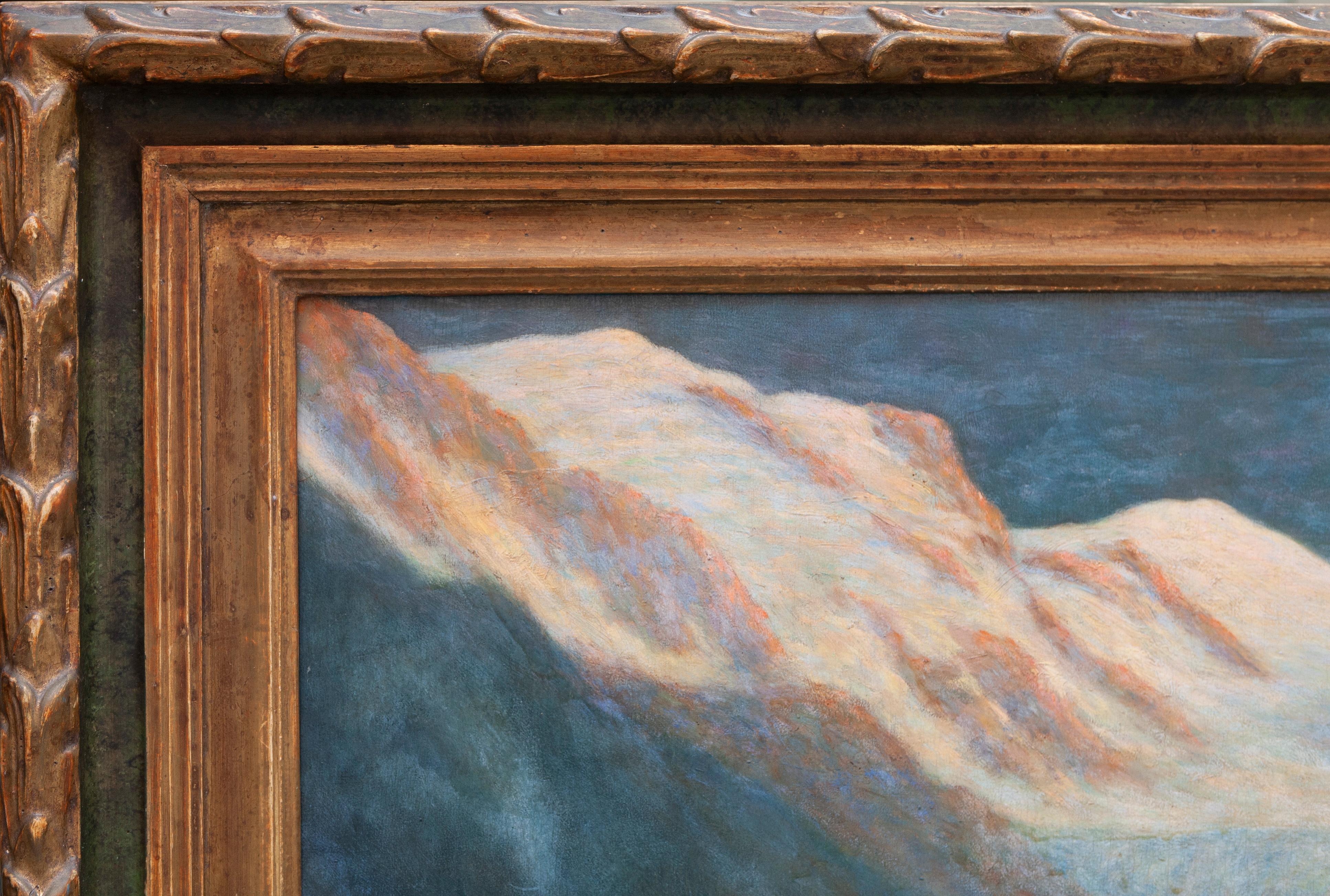 Giacinto Trussardi (1881-1947)

Mont Blanc Massif
Oil on panel in lacquered frame
Size: 80x122 cm (97x138 cm including the frame)
1st quarter 20th century

The back label bears this inscription: 

