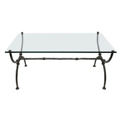 Giacometi Style Hand Forged Iron Coffee Table with Bronze Patina /Glass Top