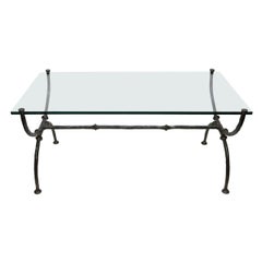 Giacometi Style Hand Forged Iron Coffee Table with Bronze Patina /Glass Top