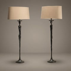 Giacometti Form Table Lamps in Bronze Finish by Porta Romana, Pair
