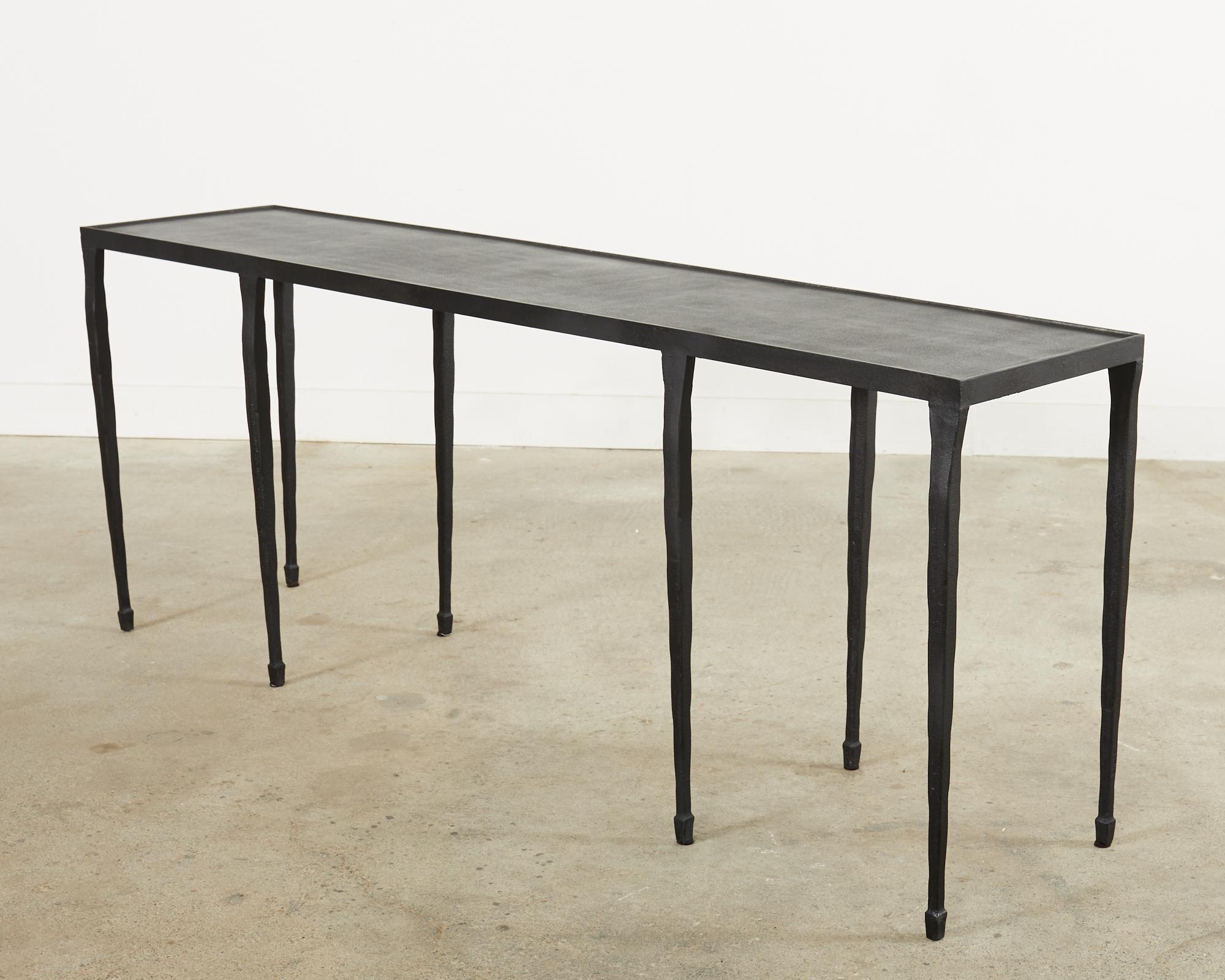 Mid-Century Modern Giacometti Inspired Black Hammered Cast Iron Console Table For Sale