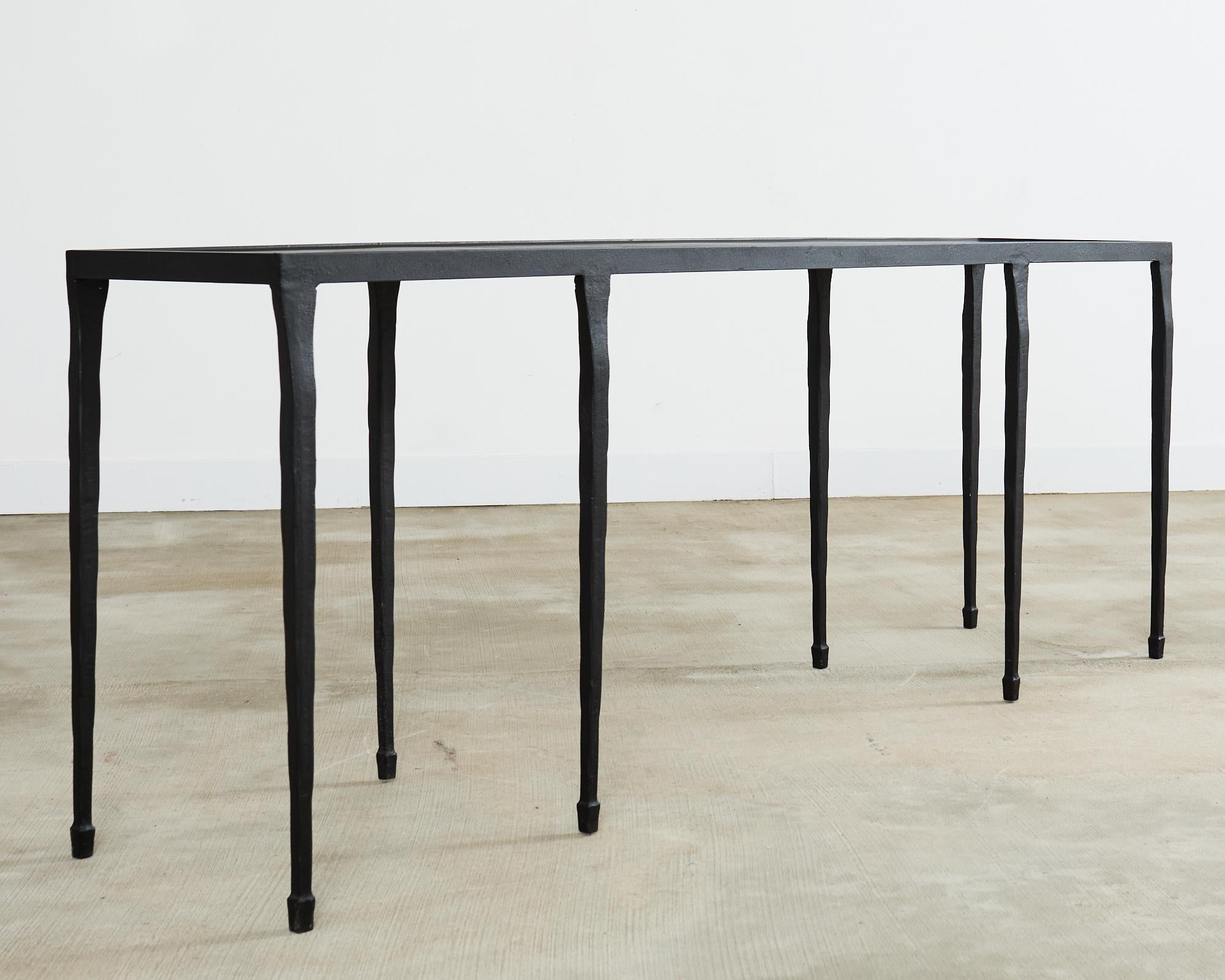 Mid-Century Modern Giacometti Inspired Black Hammered Cast Iron Console Table