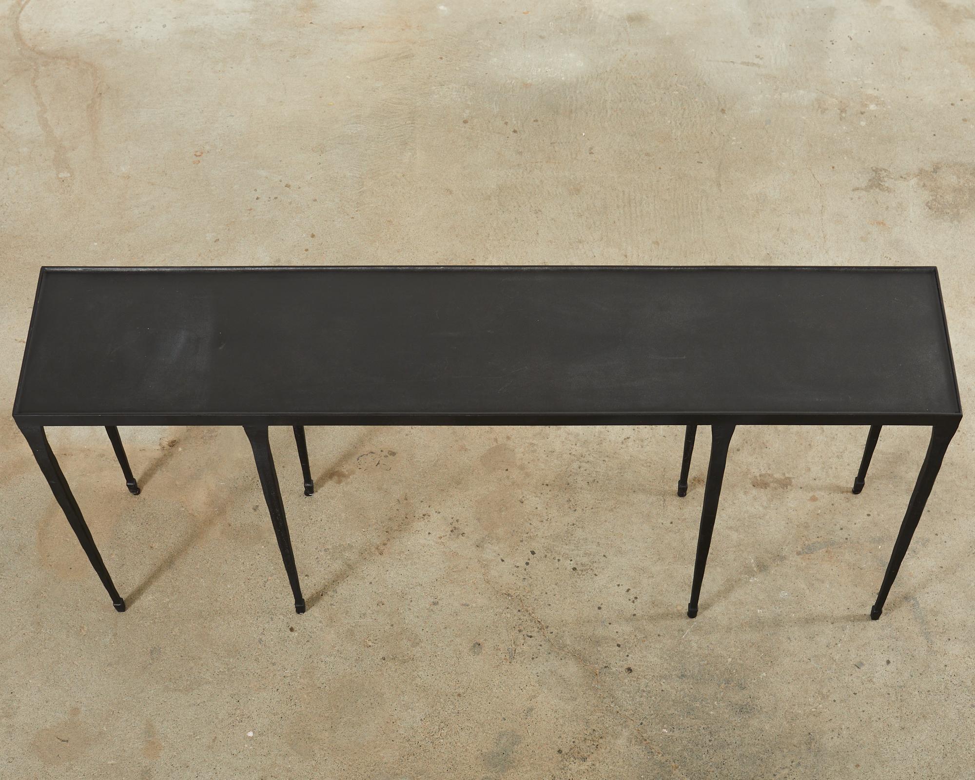 American Giacometti Inspired Black Hammered Cast Iron Console Table