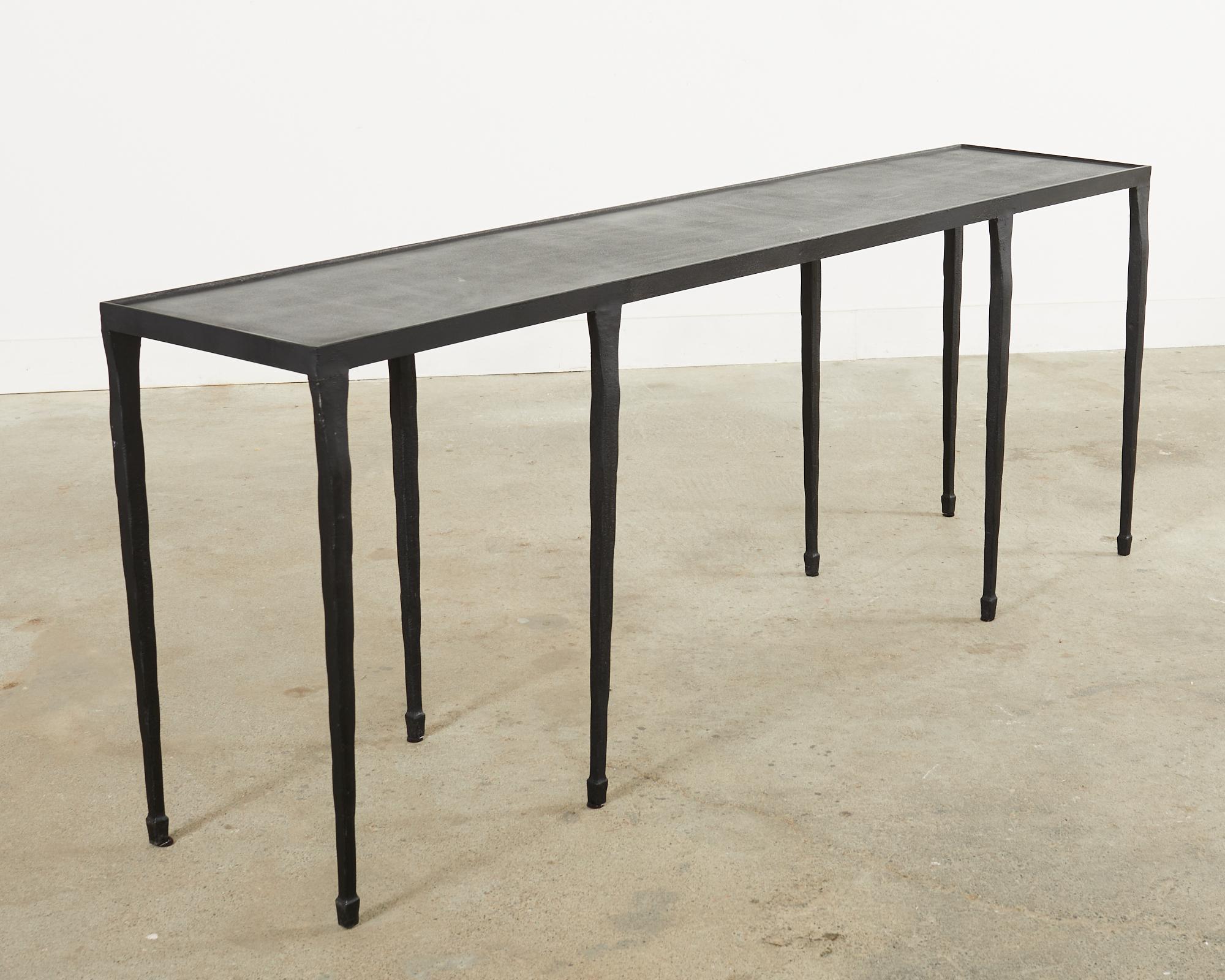Giacometti Inspired Black Hammered Cast Iron Console Table In Good Condition In Rio Vista, CA