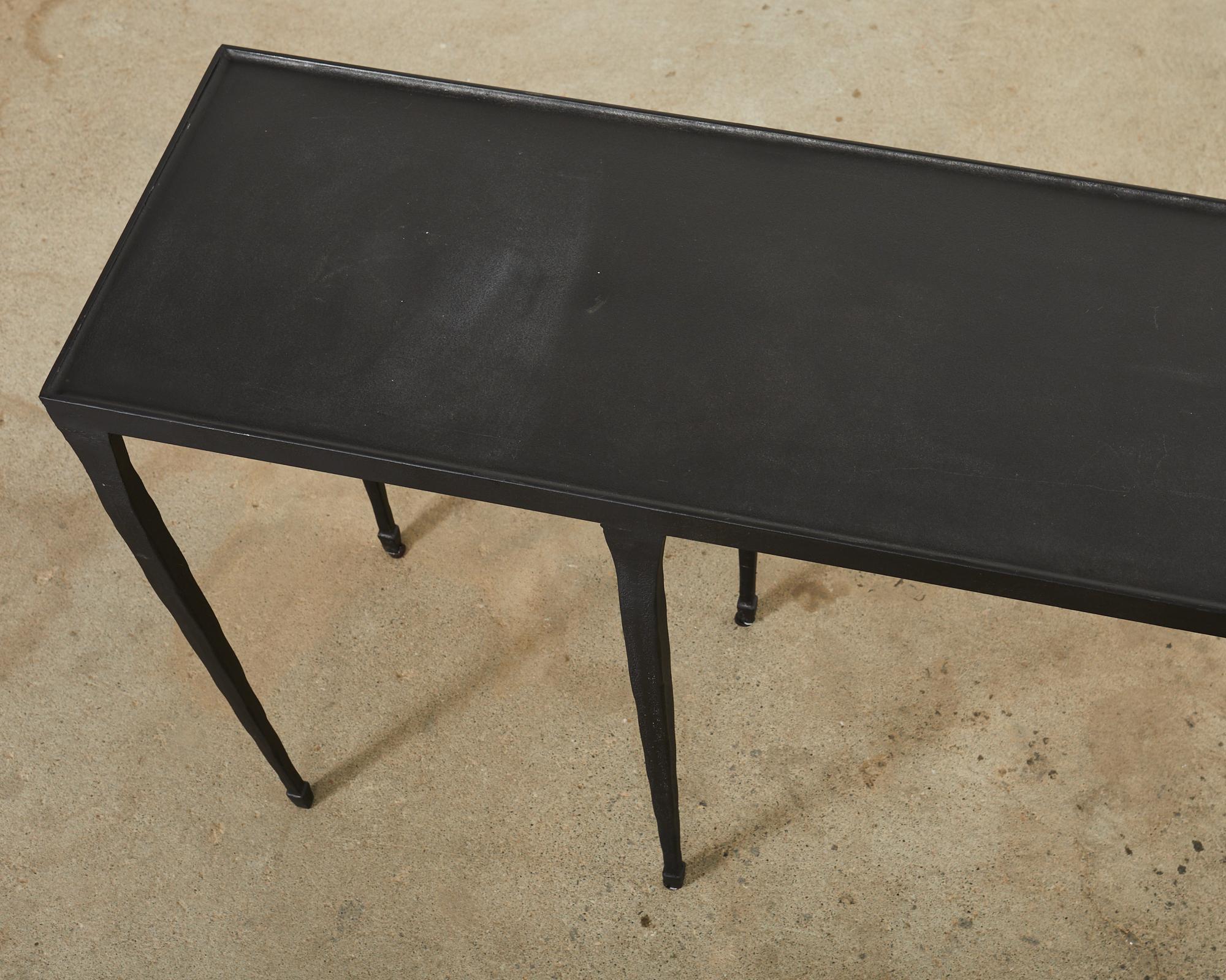 Contemporary Giacometti Inspired Black Hammered Cast Iron Console Table For Sale