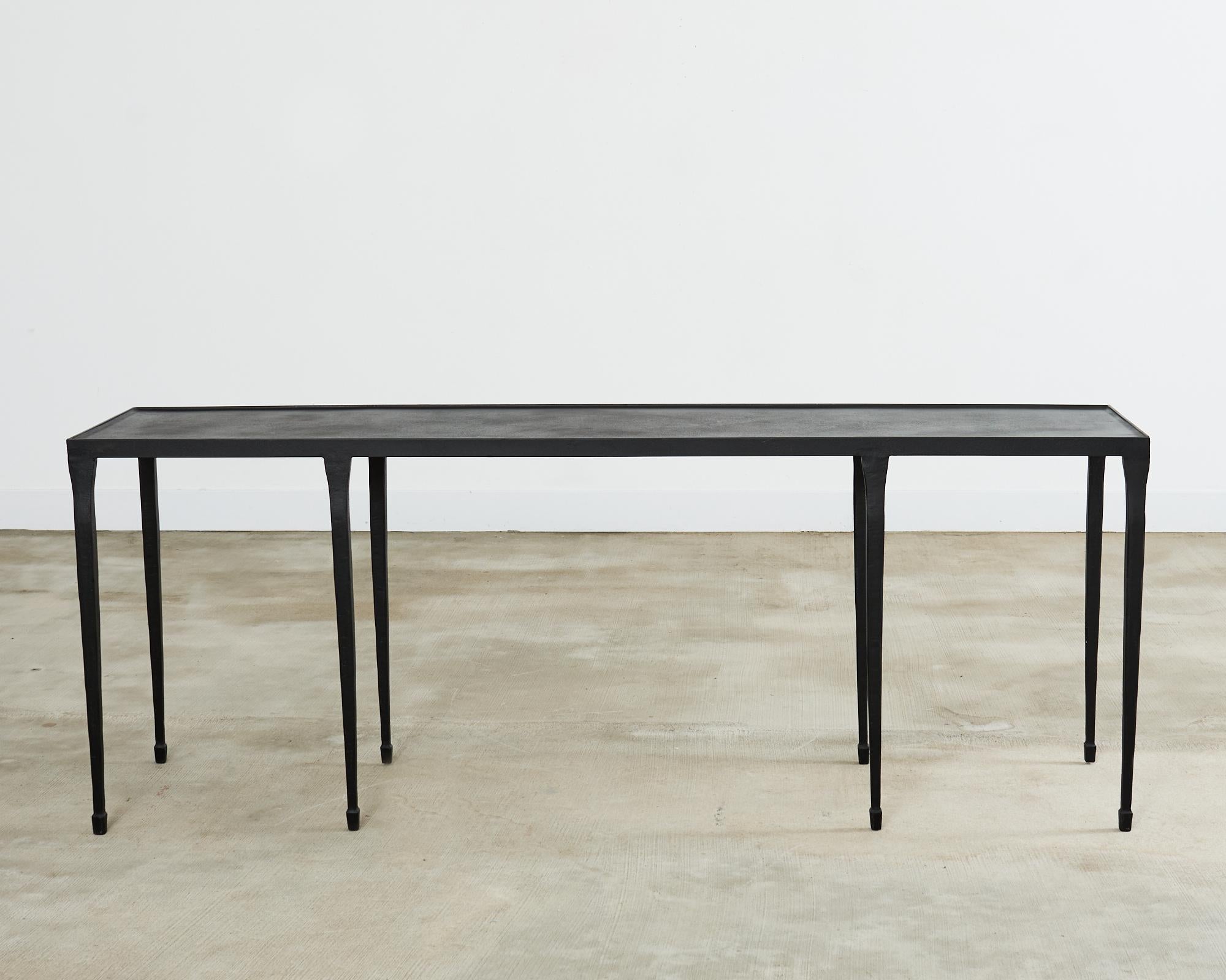 20th Century Giacometti Inspired Black Hammered Cast Iron Console Table