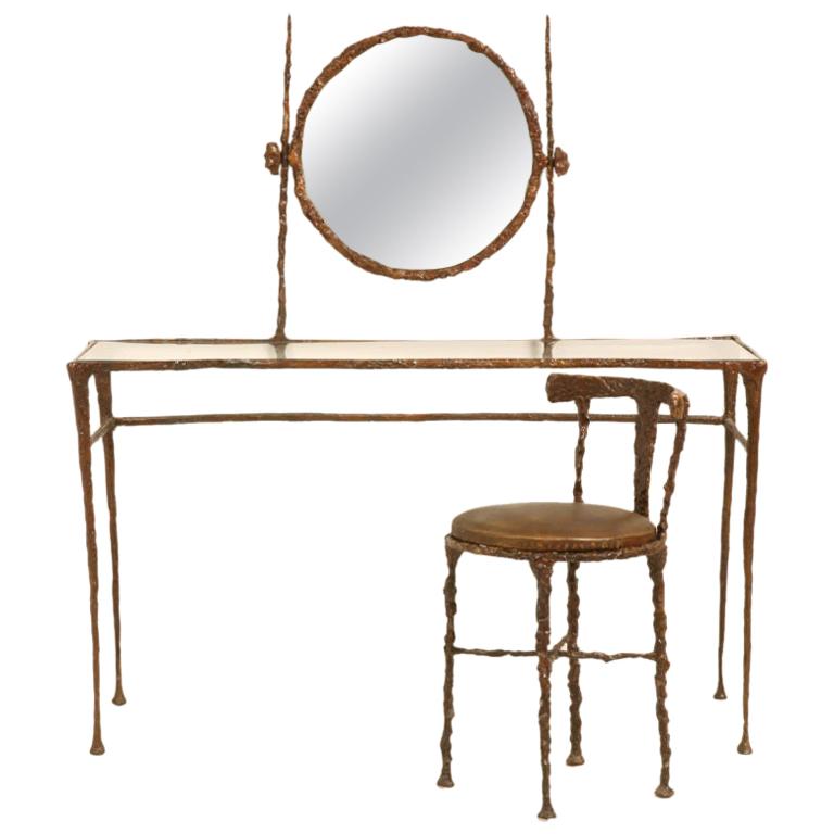 Giacometti Inspired Solid Bronze Dressing Table Made to Order in America For Sale