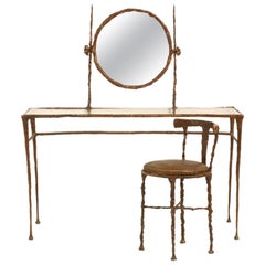 Vintage Giacometti Inspired Solid Bronze Dressing Table Made to Order in America