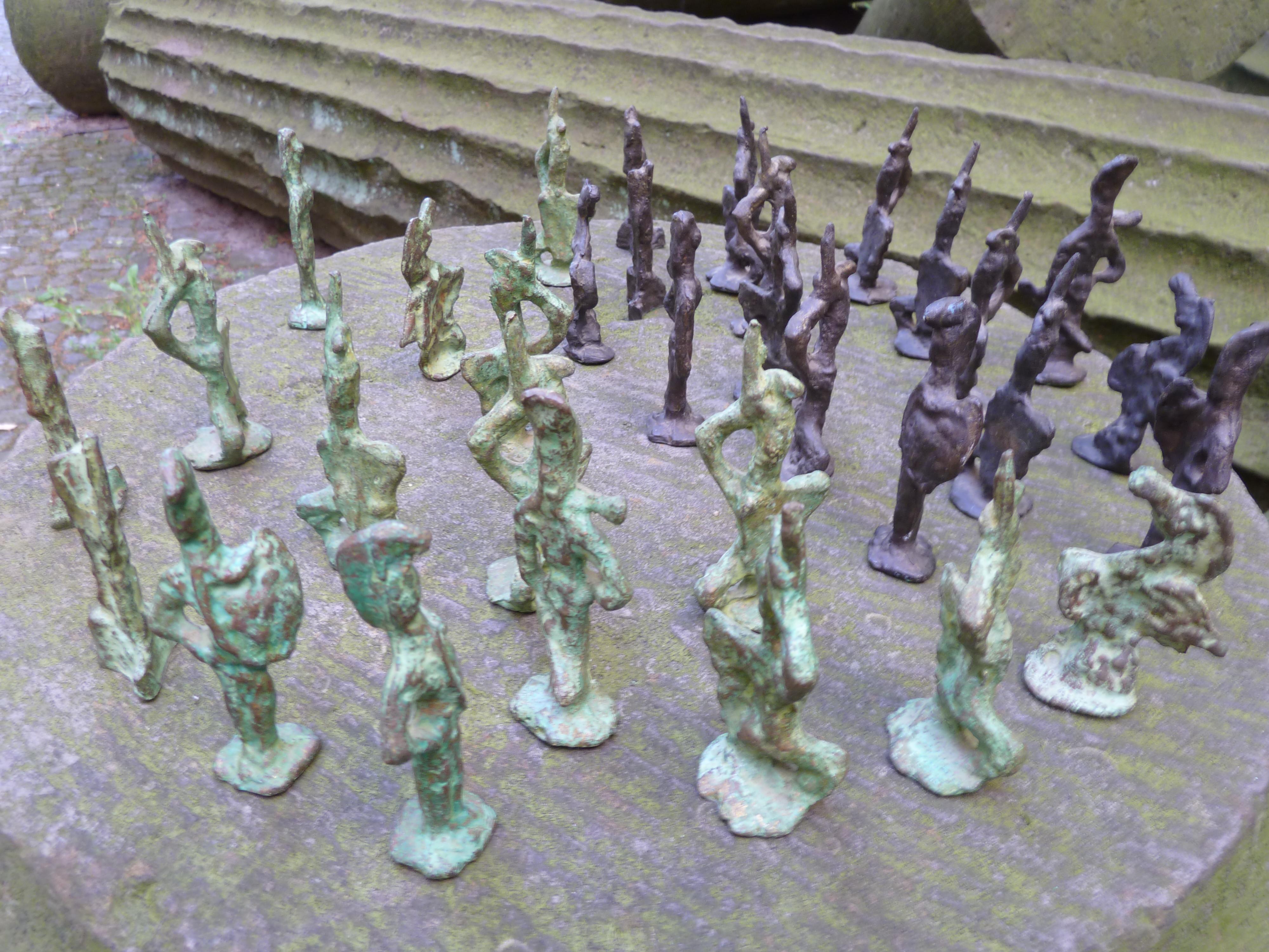 Mid-20th Century Italian 70s Sculptural Art Brutalist Bronze Chess Set For Sale