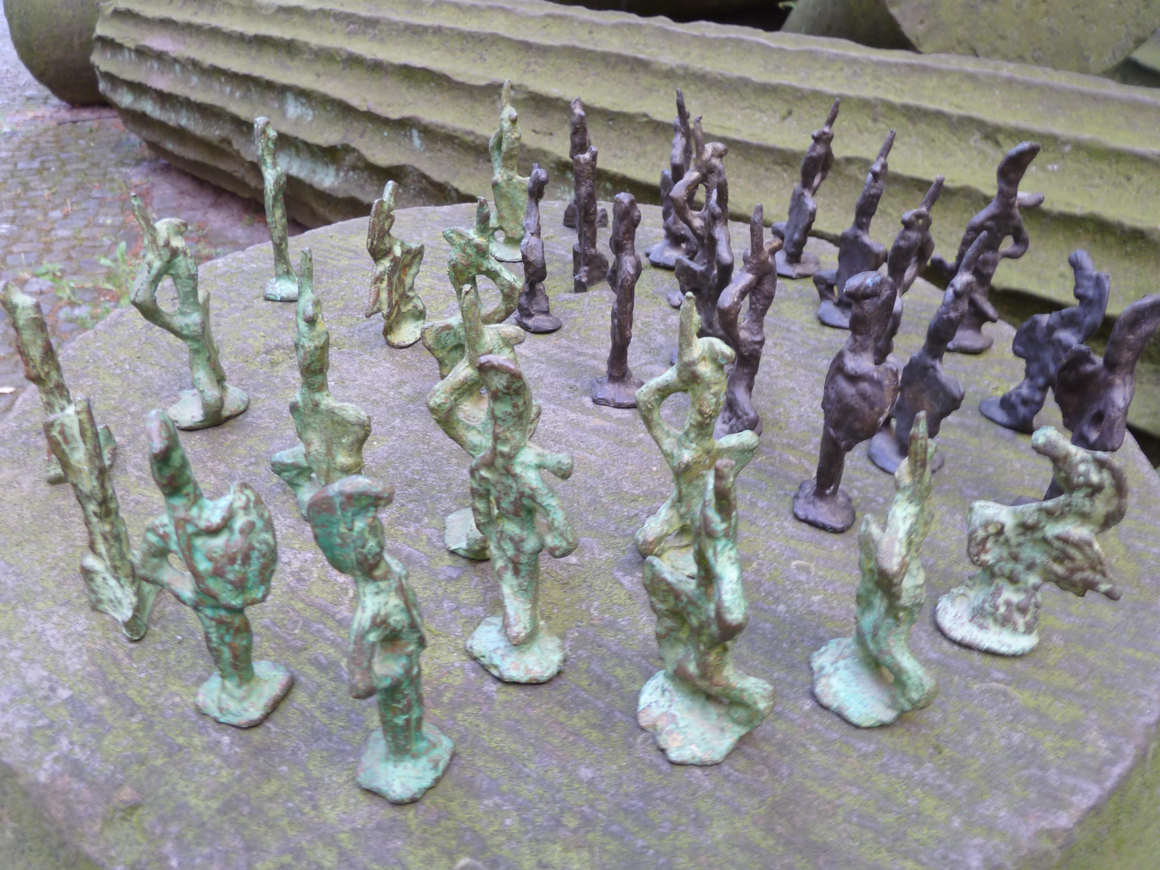 Mid-20th Century Italian 70s Sculptural Art Brutalist Bronze Chess Set