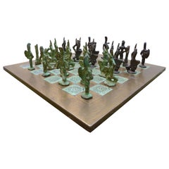 Italian 70s Sculptural Art Brutalist Bronze Chess Set
