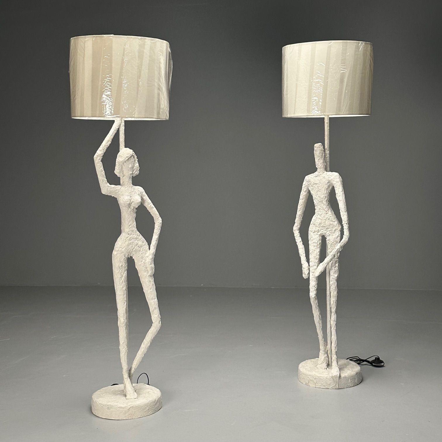 Giacometti Inspired, Contemporary, Floor Lamps, White Plaster, Wood, 2024 For Sale 7