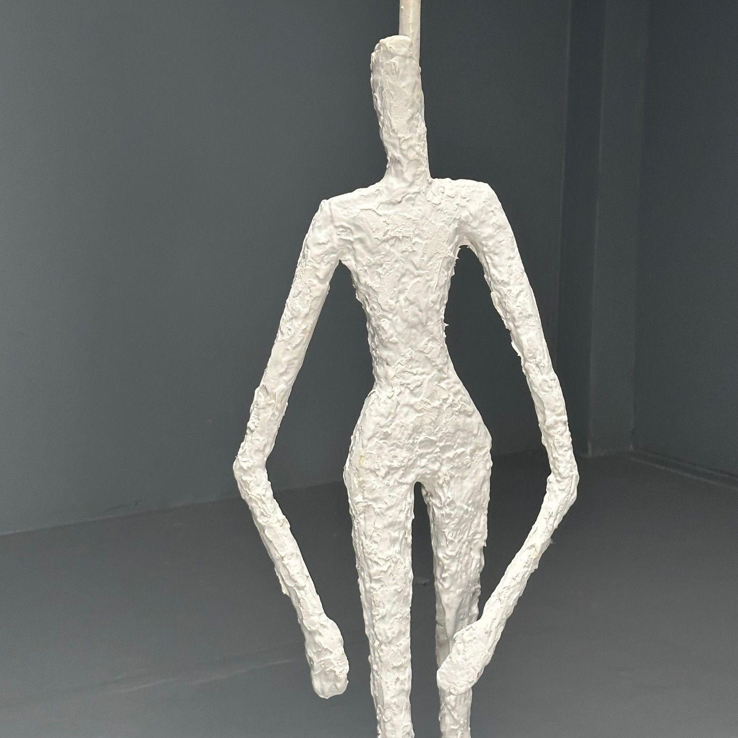 Giacometti Inspired, Contemporary, Floor Lamps, White Plaster, Wood, 2024 For Sale 4