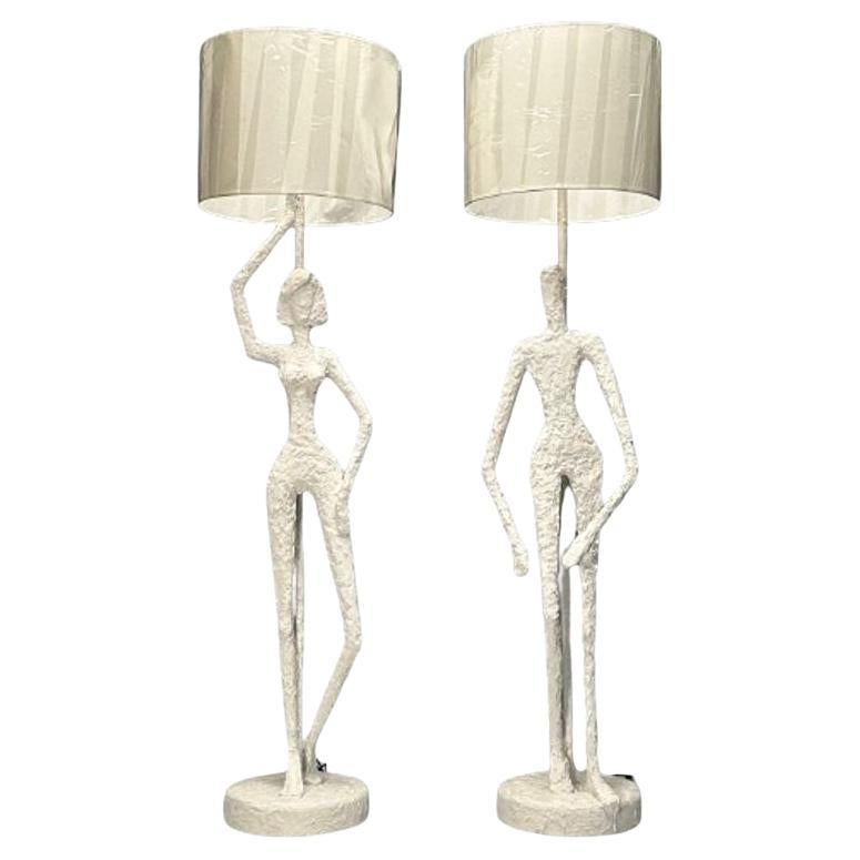 Giacometti Inspired, Contemporary, Floor Lamps, White Plaster, Wood, 2024