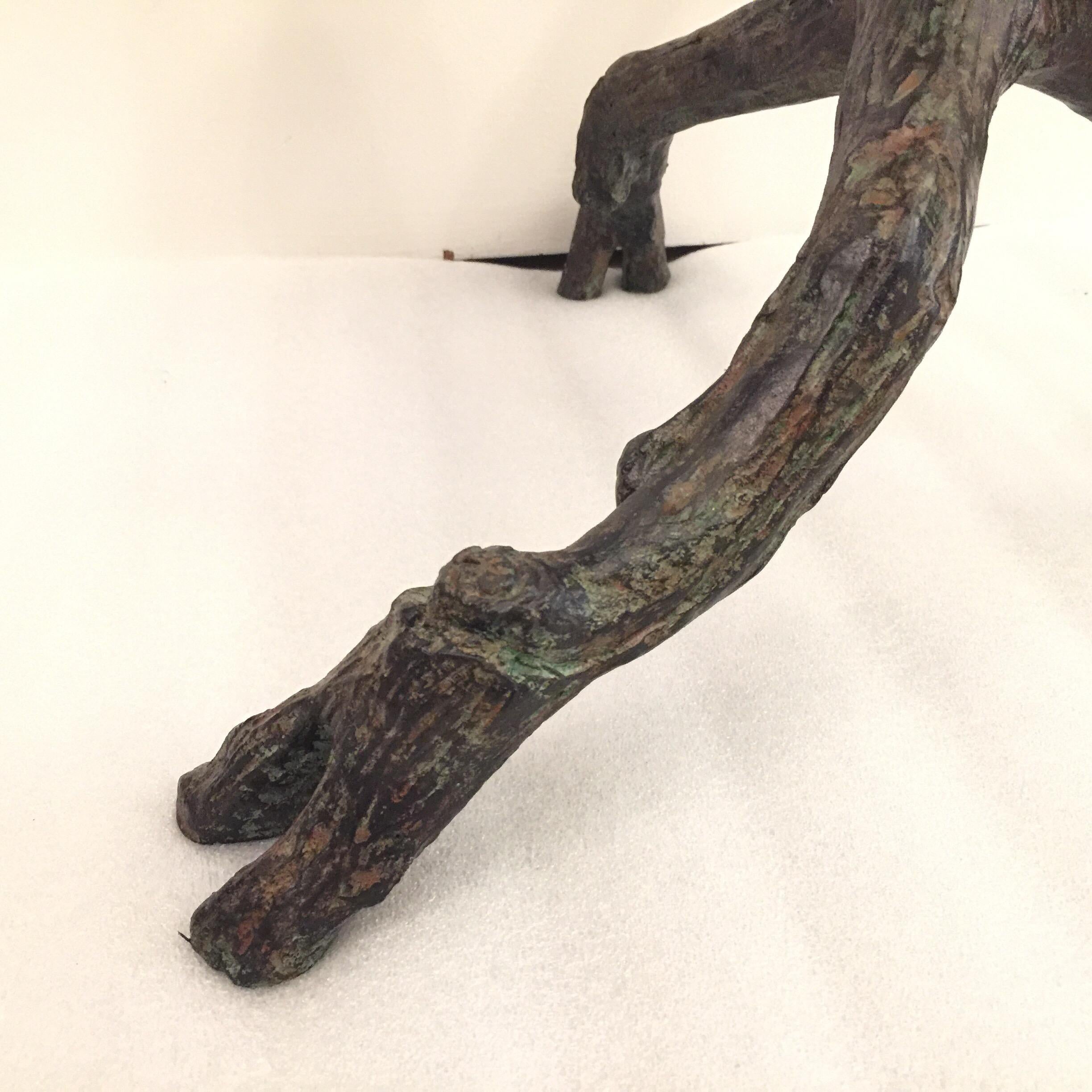 Giacometti Inspired Heavy Iron Faux Bois Side-Table In Good Condition In East Hampton, NY