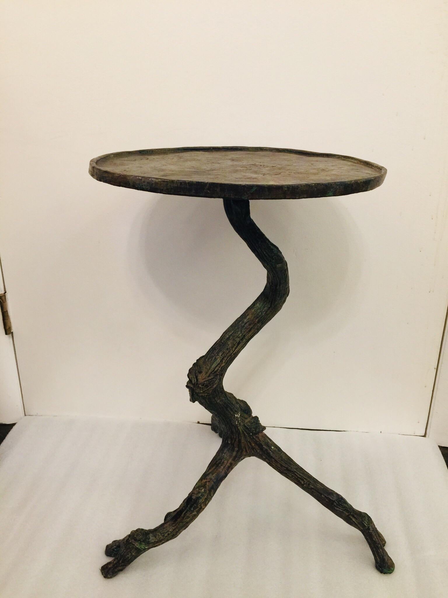 Giacometti Inspired Heavy Iron Faux Bois Side-Table 3