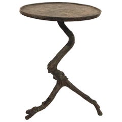 Giacometti Inspired Heavy Iron Faux Bois Side-Table