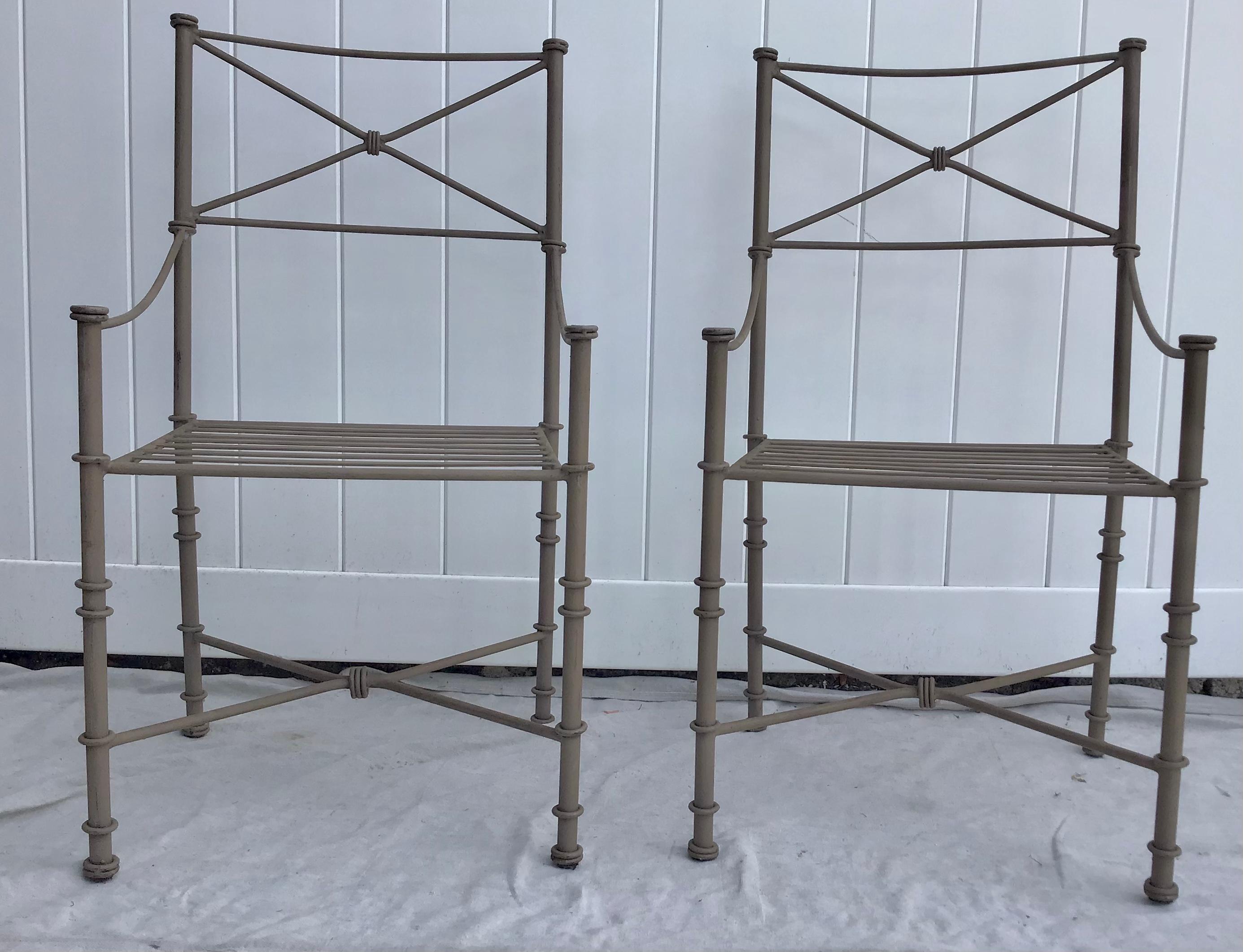 Neoclassical Giacometti Inspired Iron Garden Patio Chairs, Set of 4
