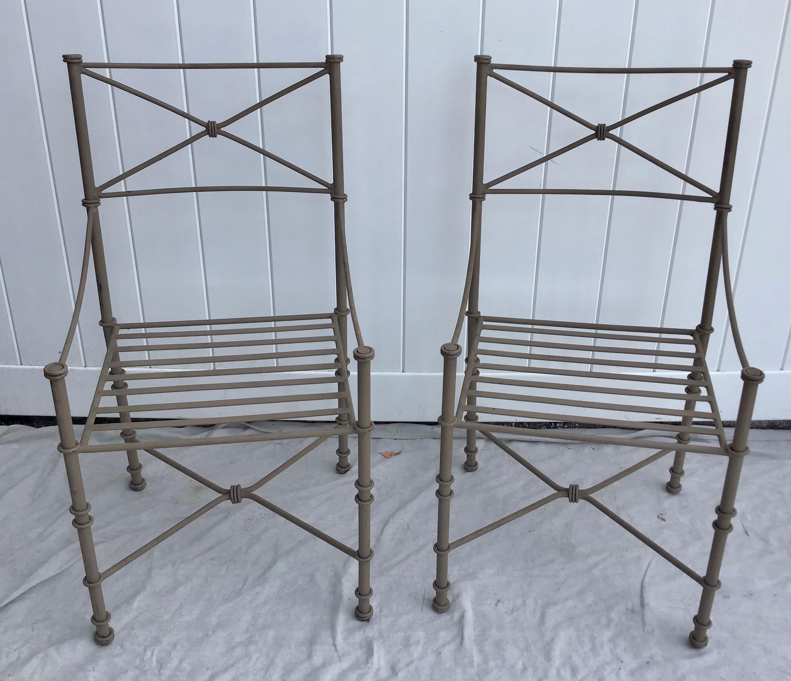 Giacometti Inspired Iron Garden Patio Chairs, Set of 4 In Good Condition In Bradenton, FL