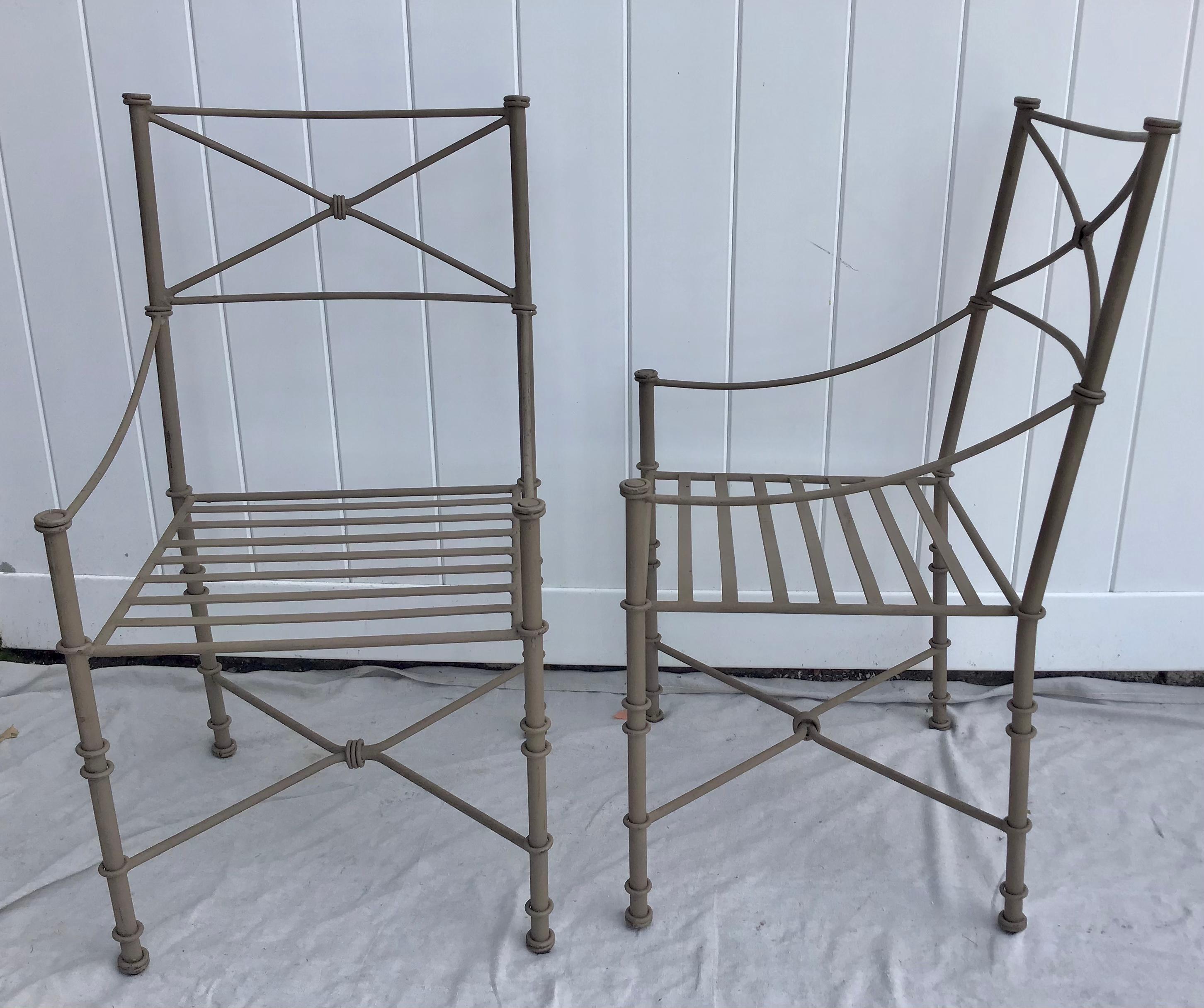20th Century Giacometti Inspired Iron Garden Patio Chairs, Set of 4