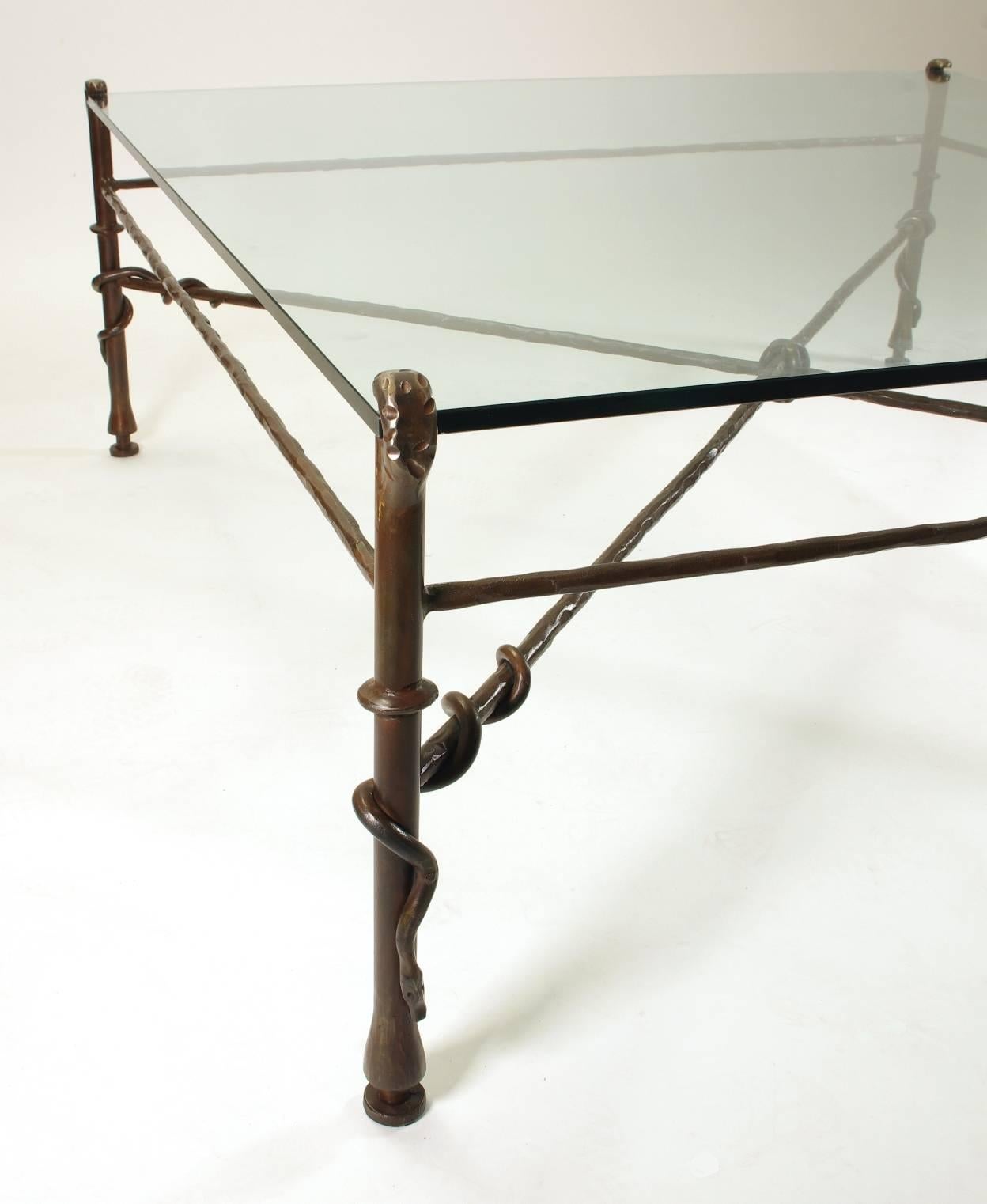 20th Century Giacometti Inspired Wrought Iron and Glass Coffee Table