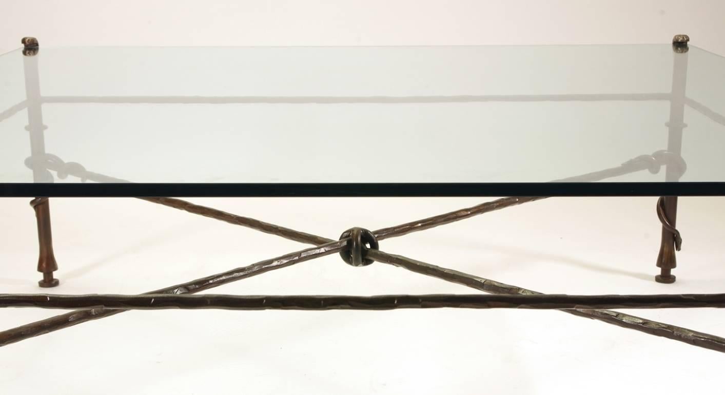 Giacometti Inspired Wrought Iron and Glass Coffee Table 1