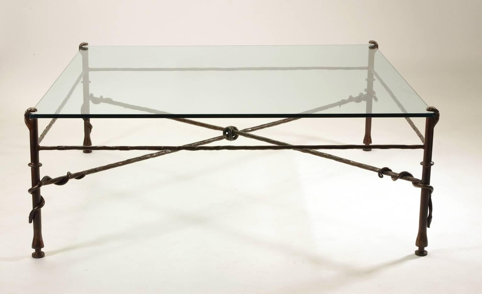 Giacometti Inspired Wrought Iron and Glass Coffee Table 2