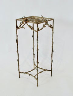 Giacometti Inspired Wrought Iron and Wire Plant Stand with Spider Web Top