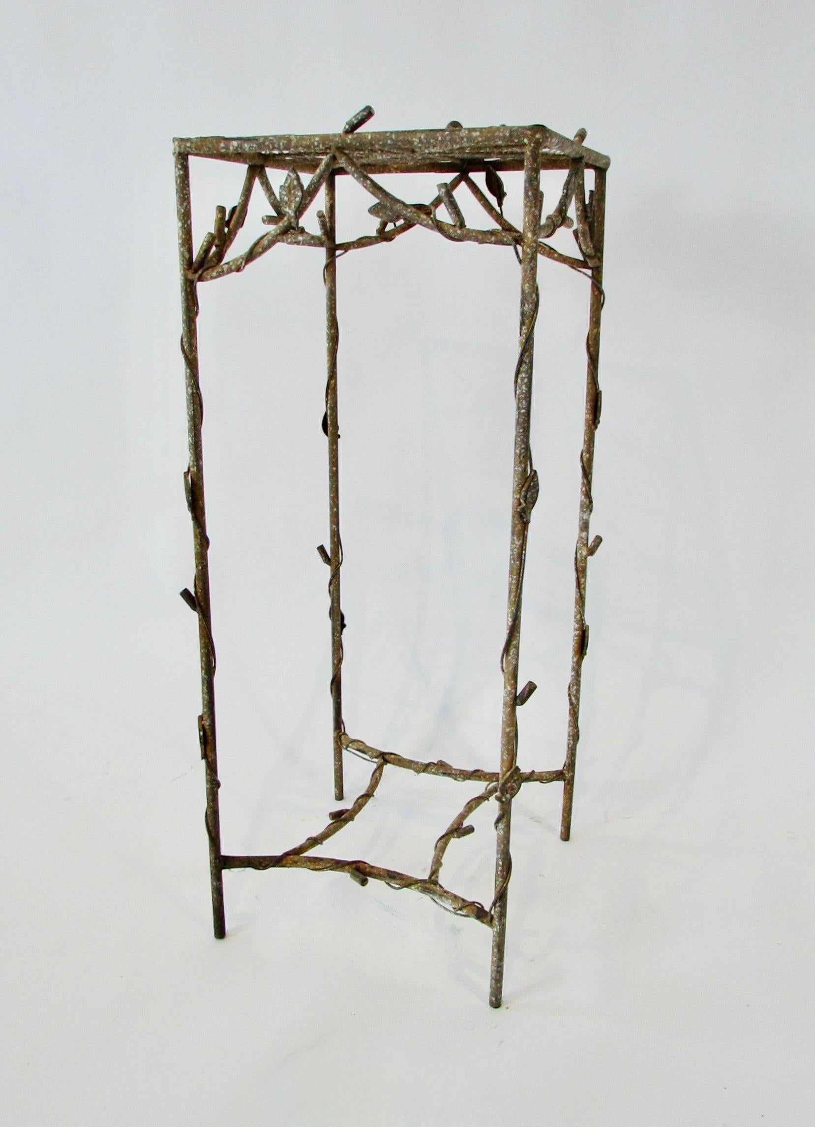 Giacometti Inspired Wrought Iron and Wire Plant Stand with Spider Web Top For Sale 2