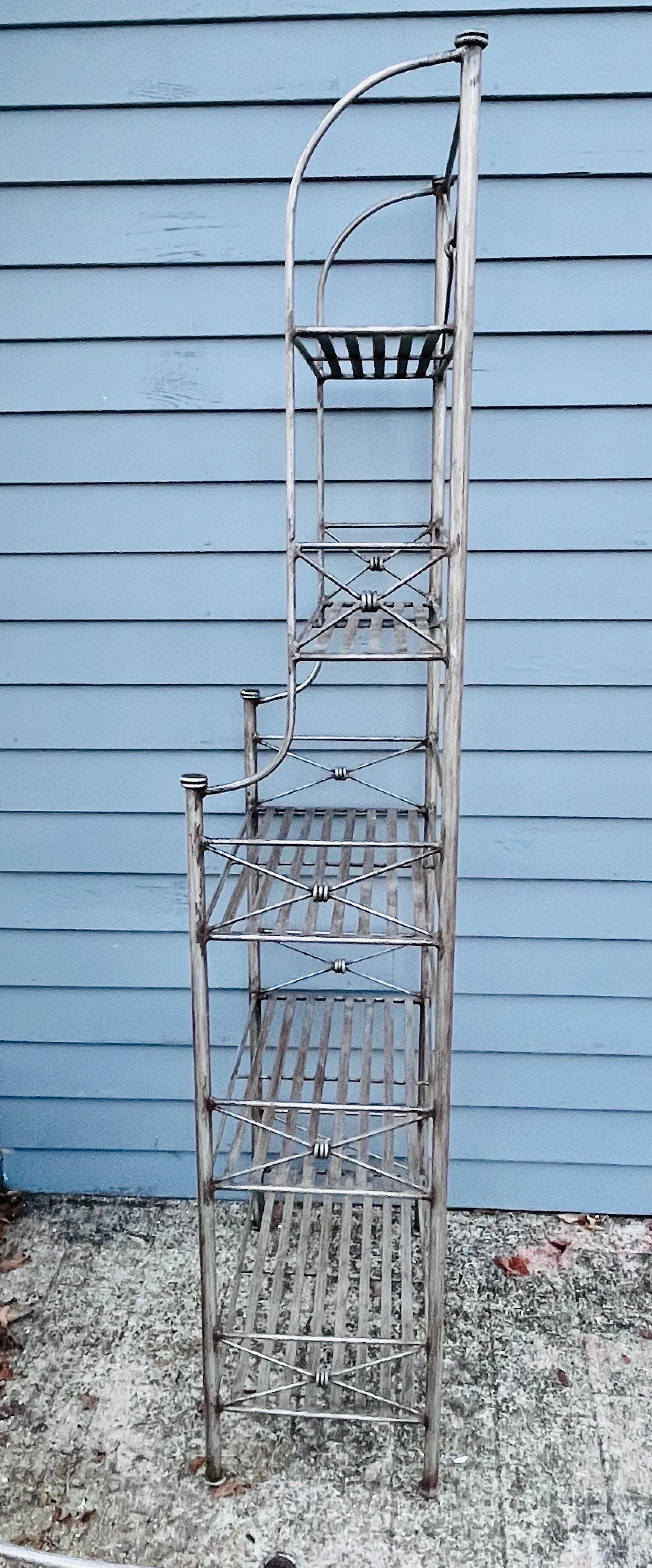 Giacometti inspired wrought iron Bakers Rack In Good Condition For Sale In Cumberland, RI