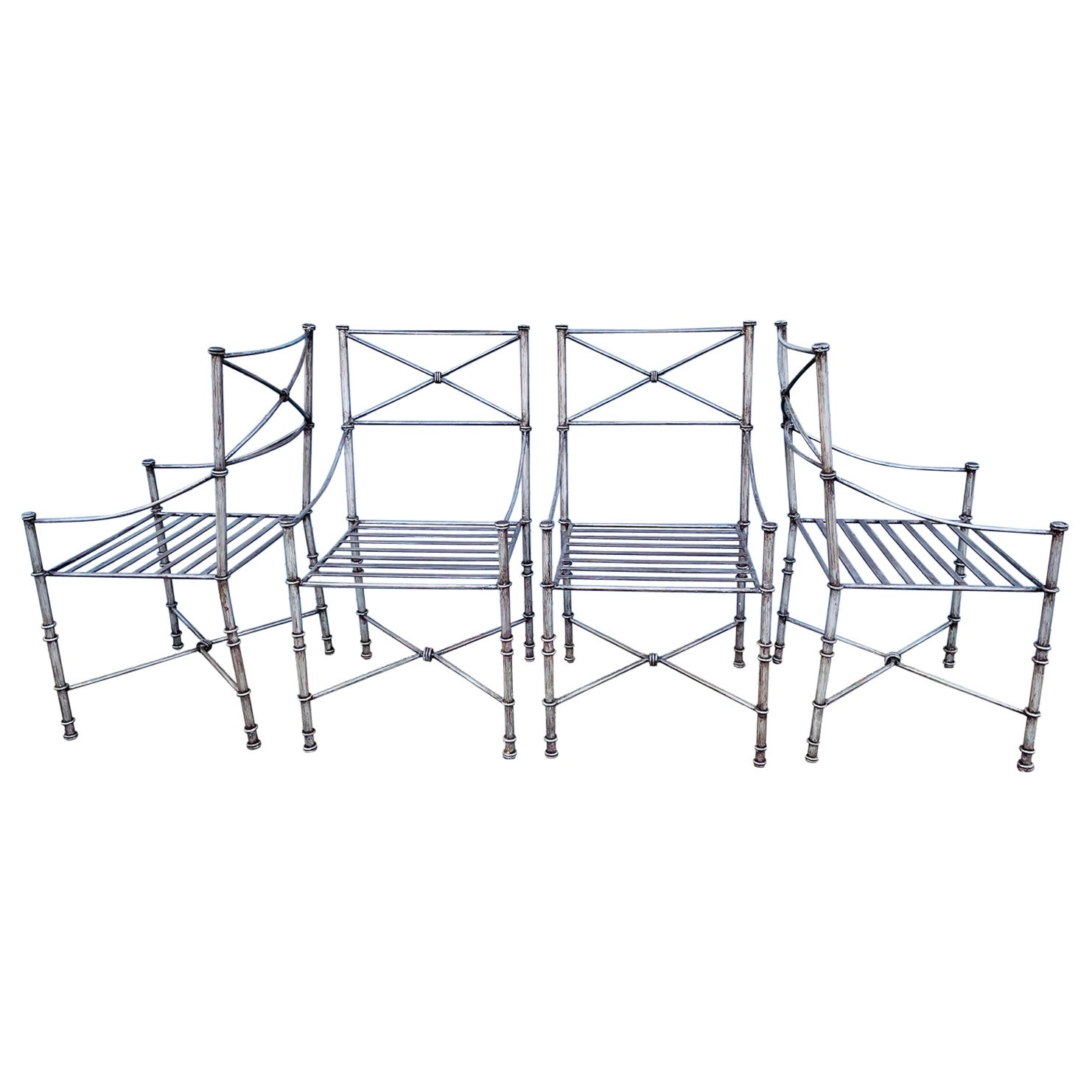 Giacometti inspired Wrought Iron Chairs A Set of 4 Dining Chairs