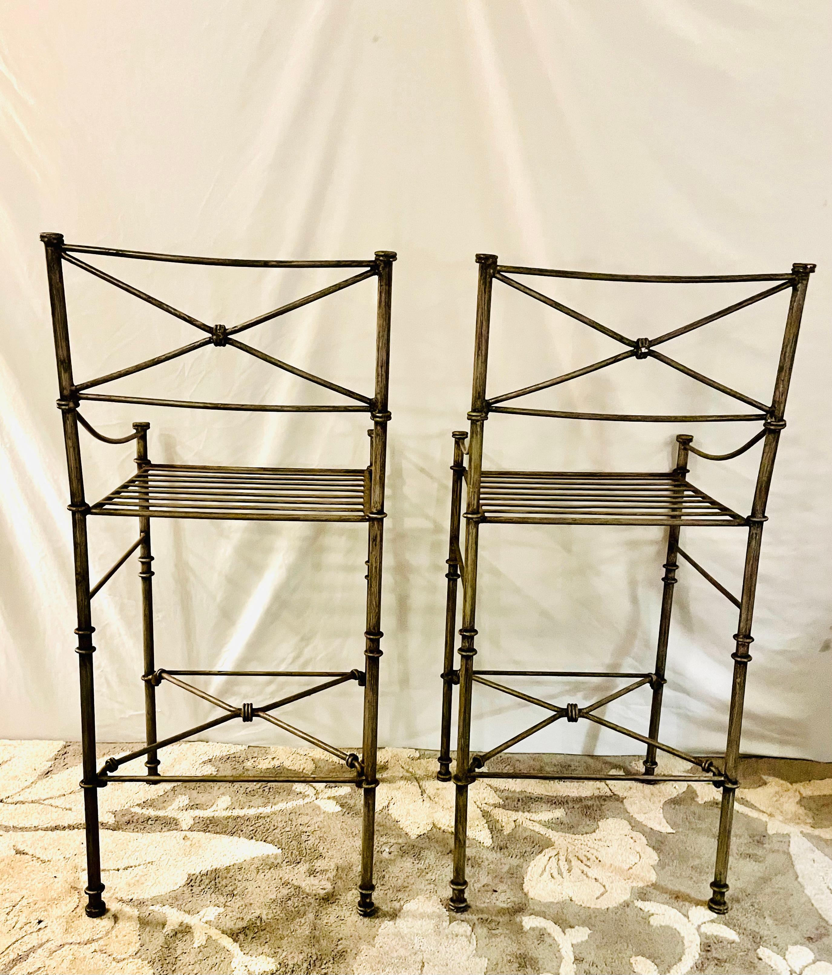 Giacometti Inspired Wrought Iron Chairs A Set of Bar Stool Dining Chairs For Sale 2