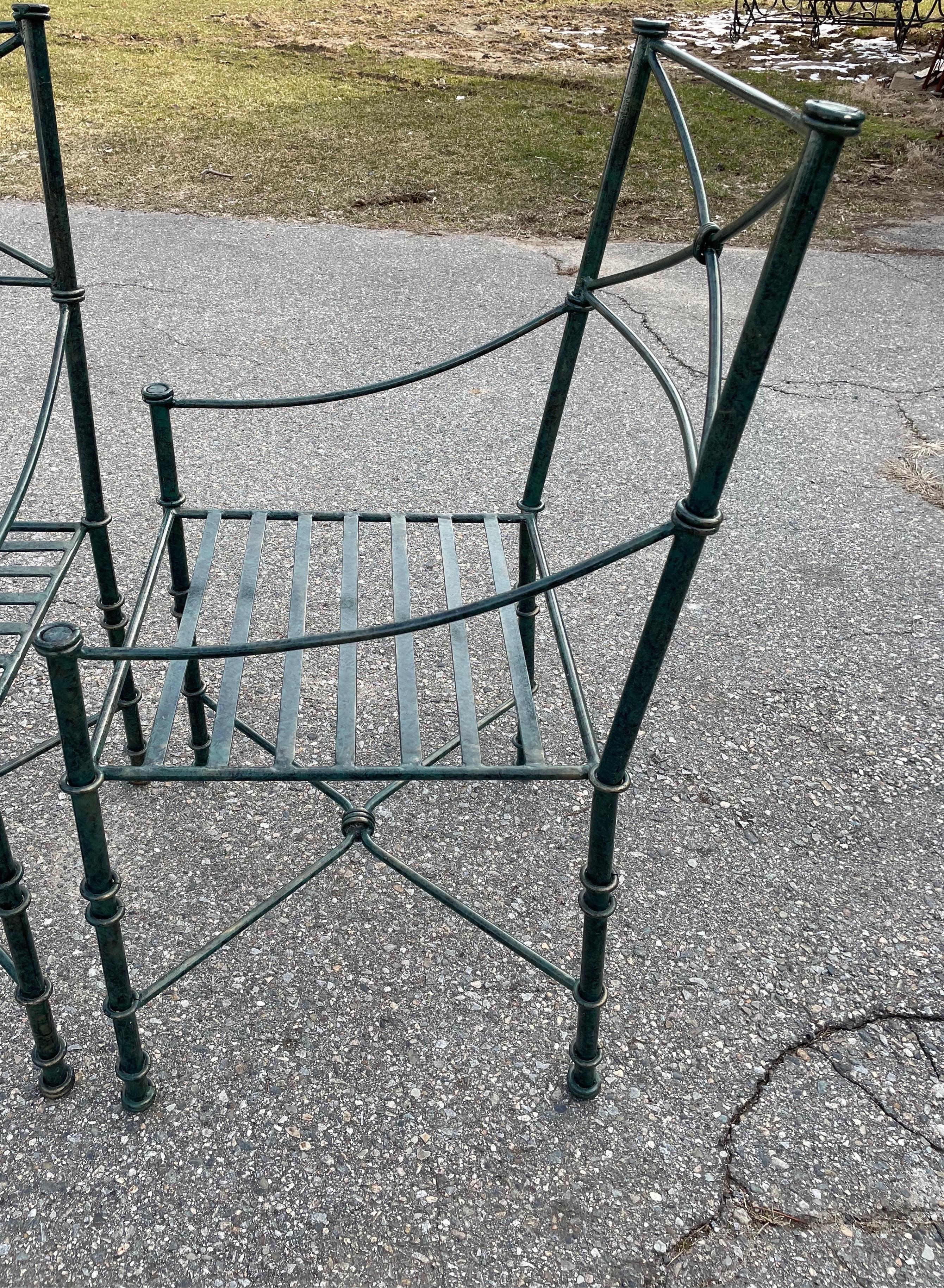 Neoclassical Giacometti inspired Wrought iron chairs ASet of 4 dining chairs For Sale