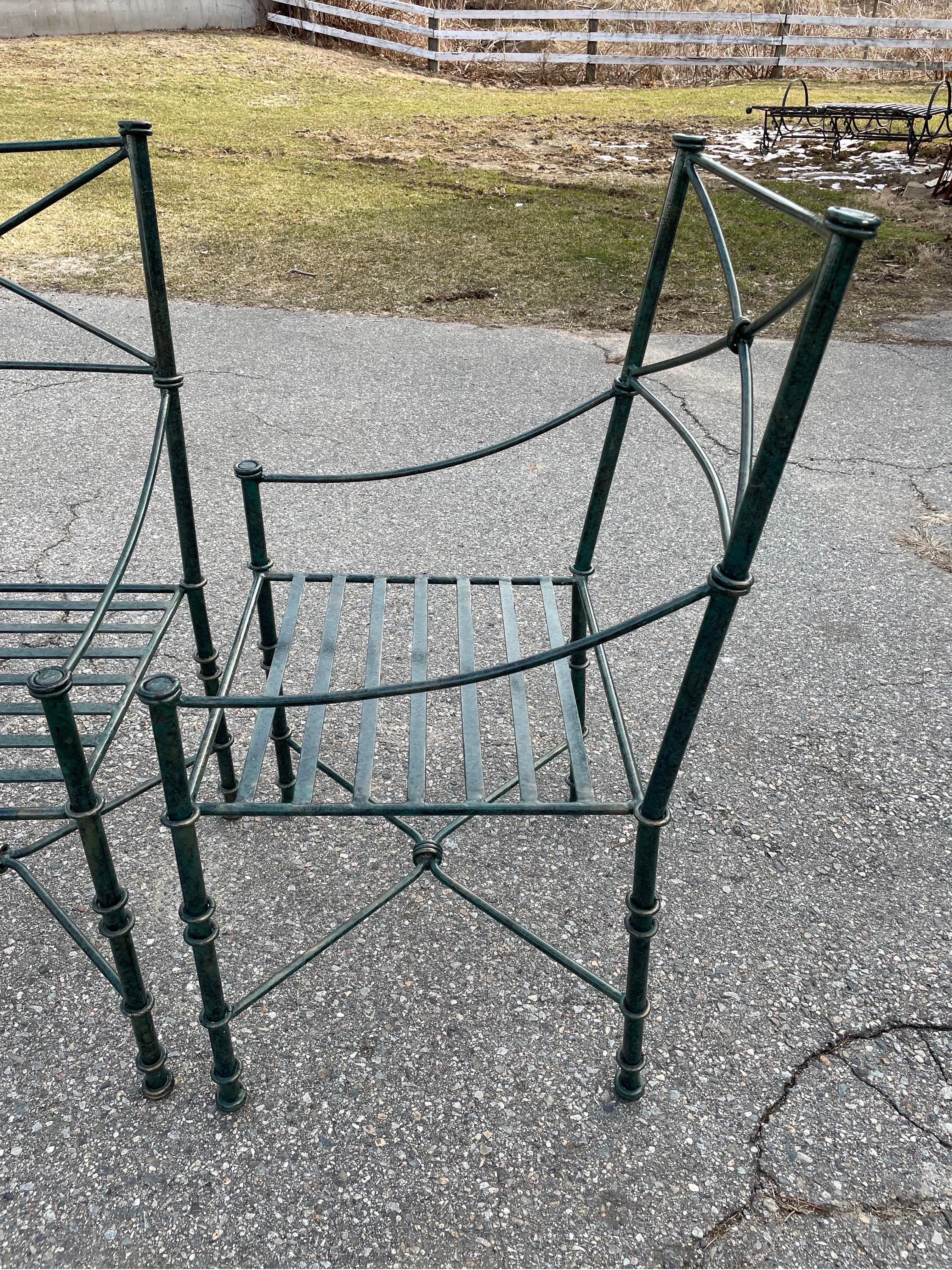 Giacometti Inspired Wrought Iron Chairs A Set of 4 Dining Chairs In Good Condition For Sale In Cumberland, RI