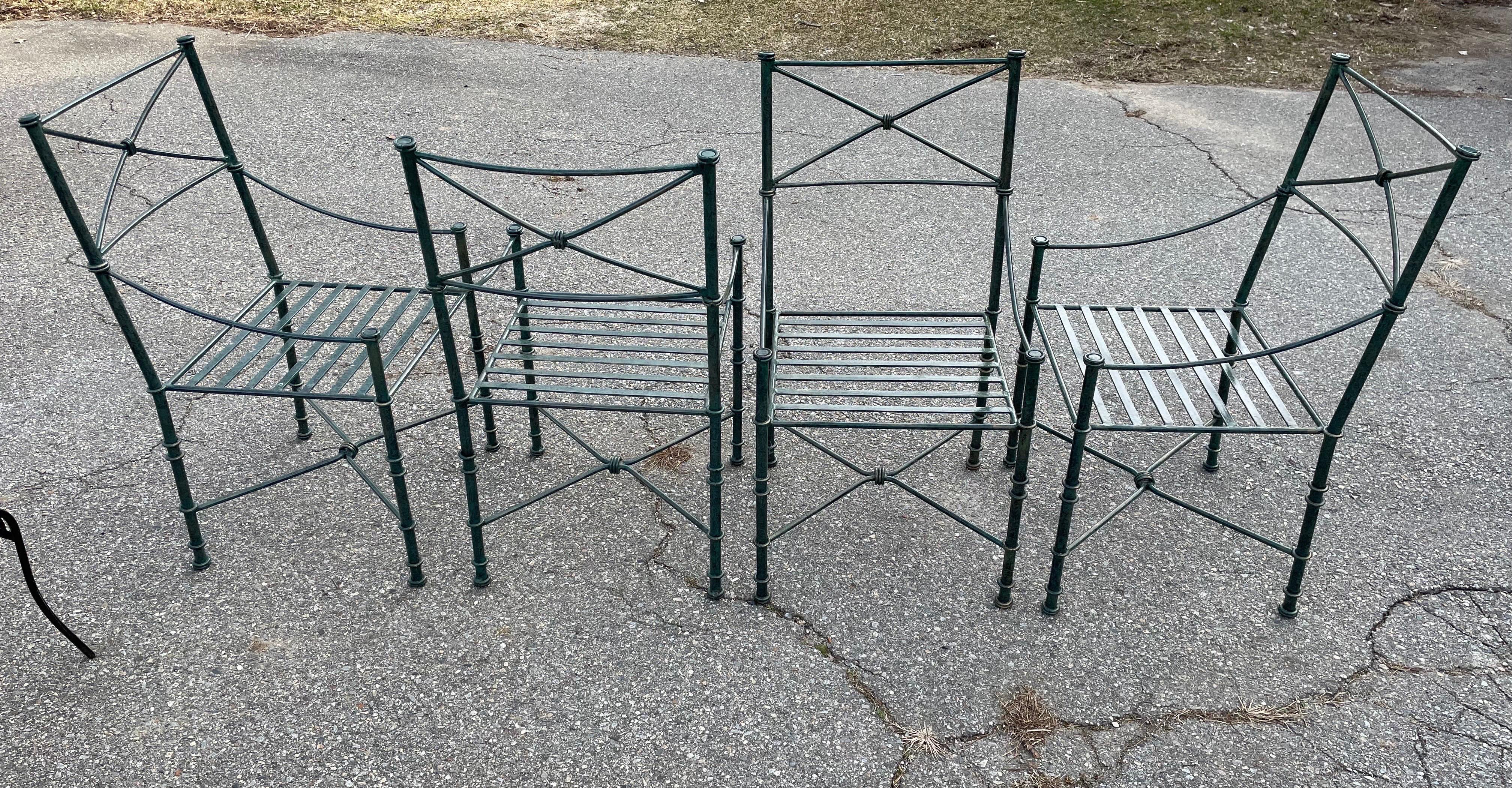 Giacometti inspired Wrought iron chairs ASet of 4 dining chairs In Good Condition For Sale In Cumberland, RI