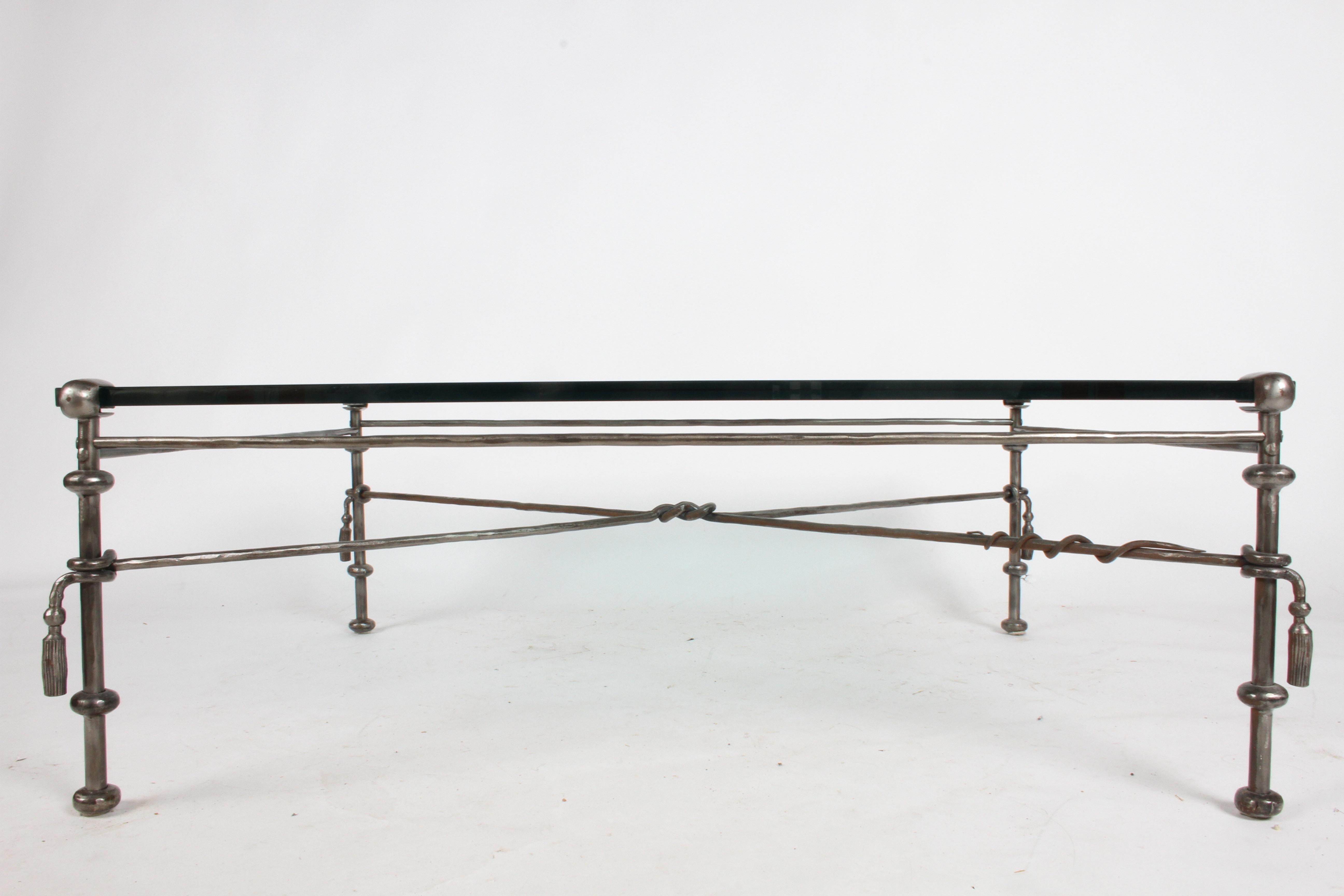 Mid-Century Modern Giacometti Style Wrought Iron & Glass Coffee Table