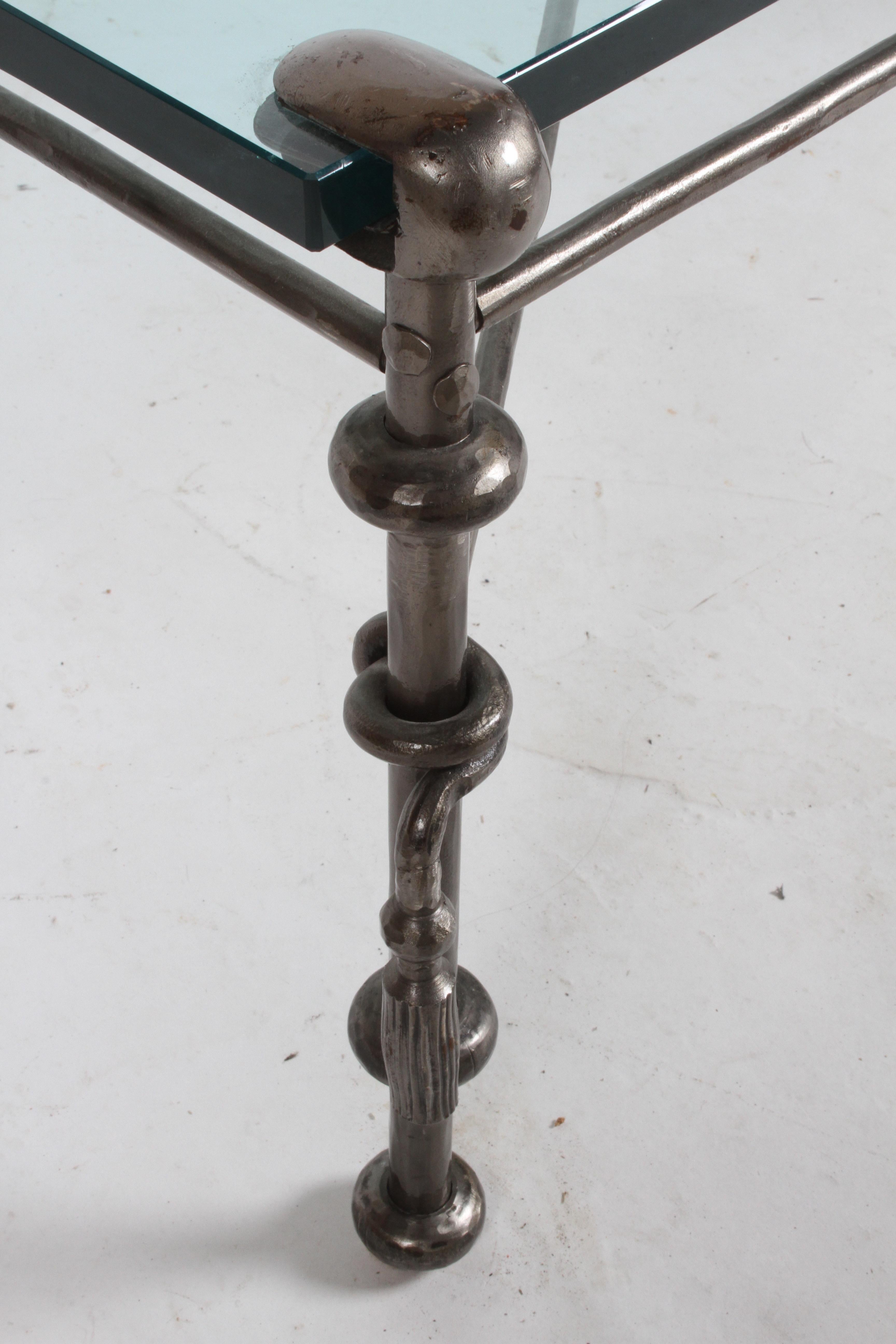 Unknown Giacometti Style Wrought Iron & Glass Coffee Table