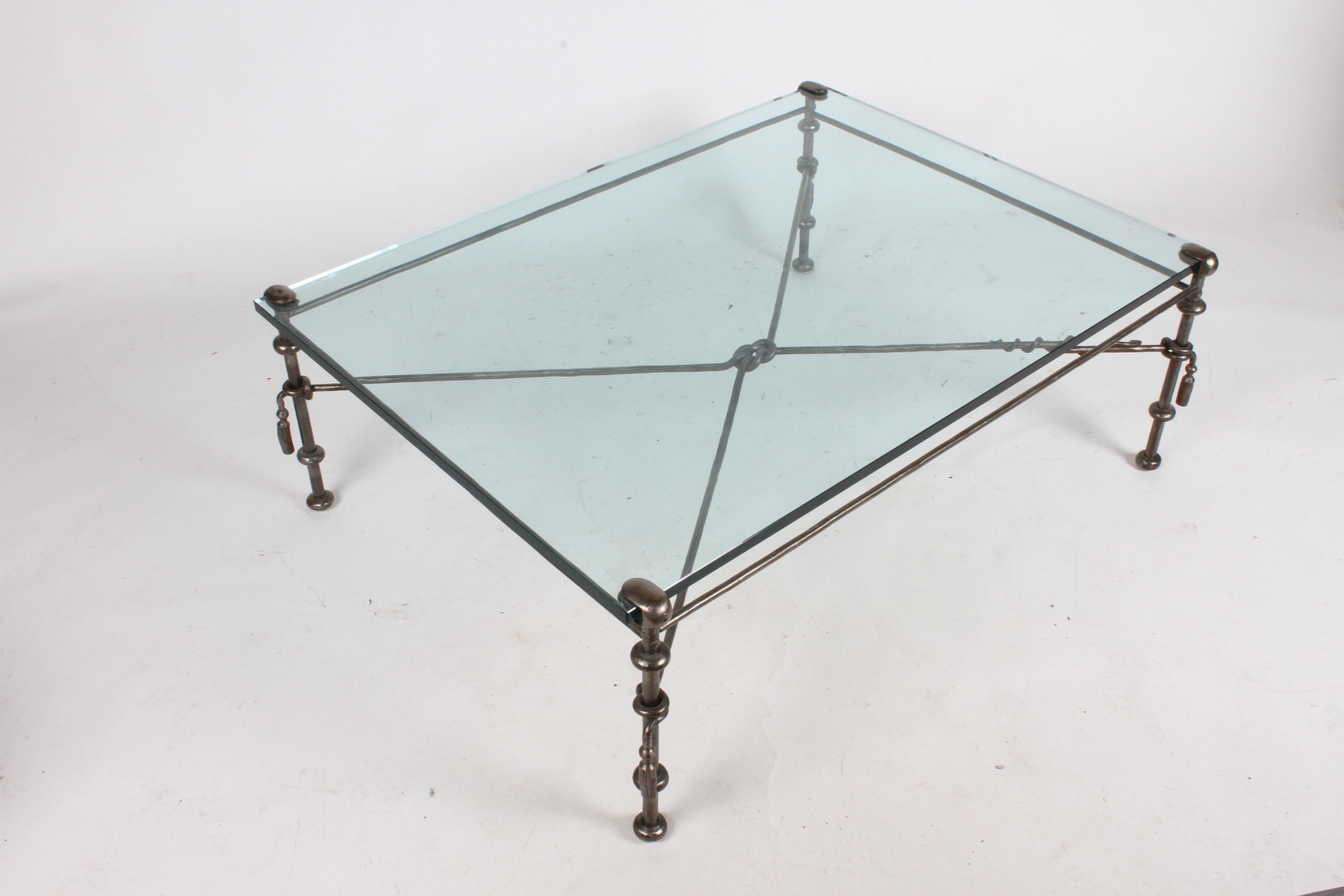 Giacometti Style Wrought Iron & Glass Coffee Table In Good Condition In St. Louis, MO